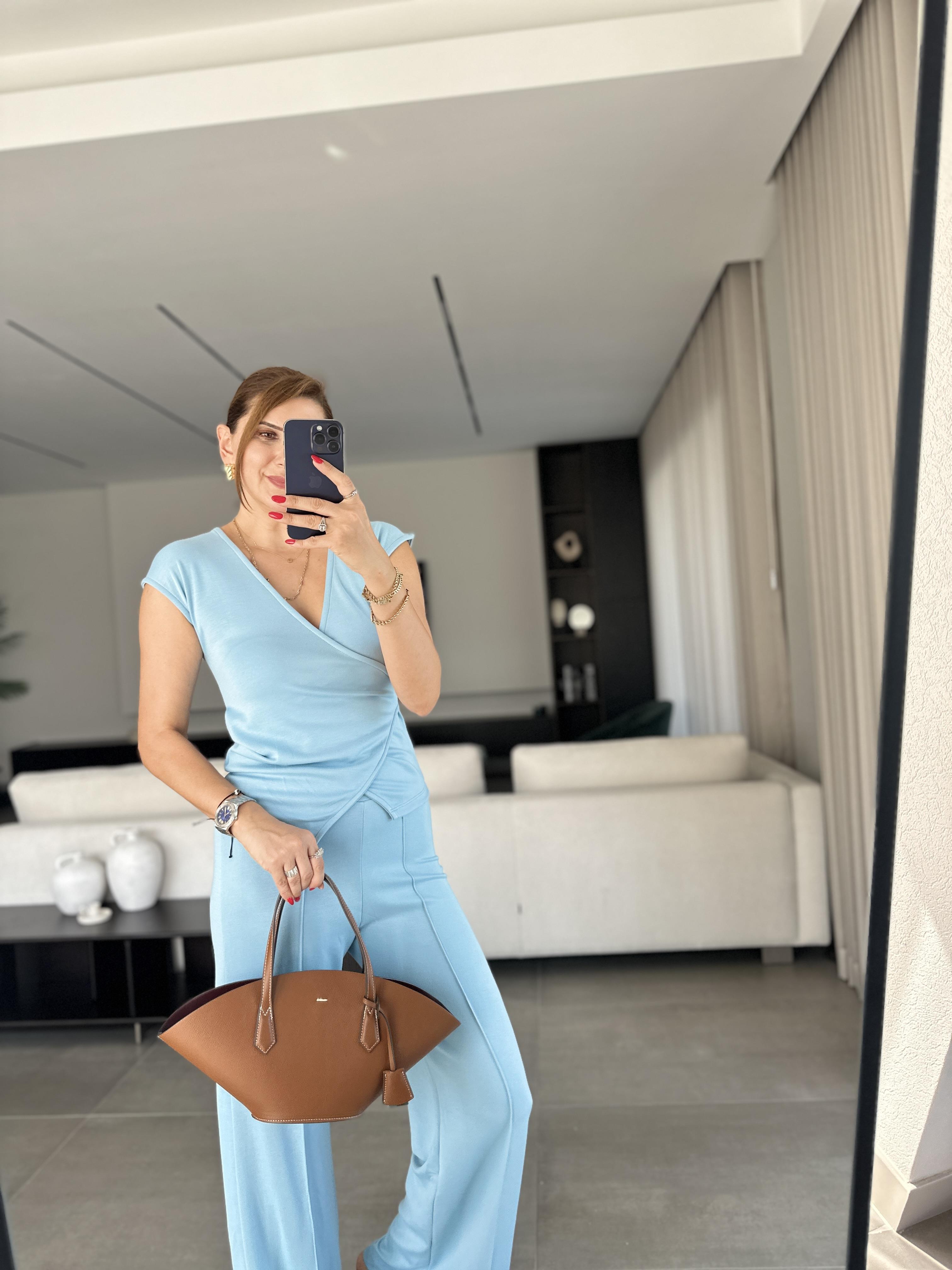 Bebemavi Kruvaze Yaka Yan Büzgülü Pantolon Takım