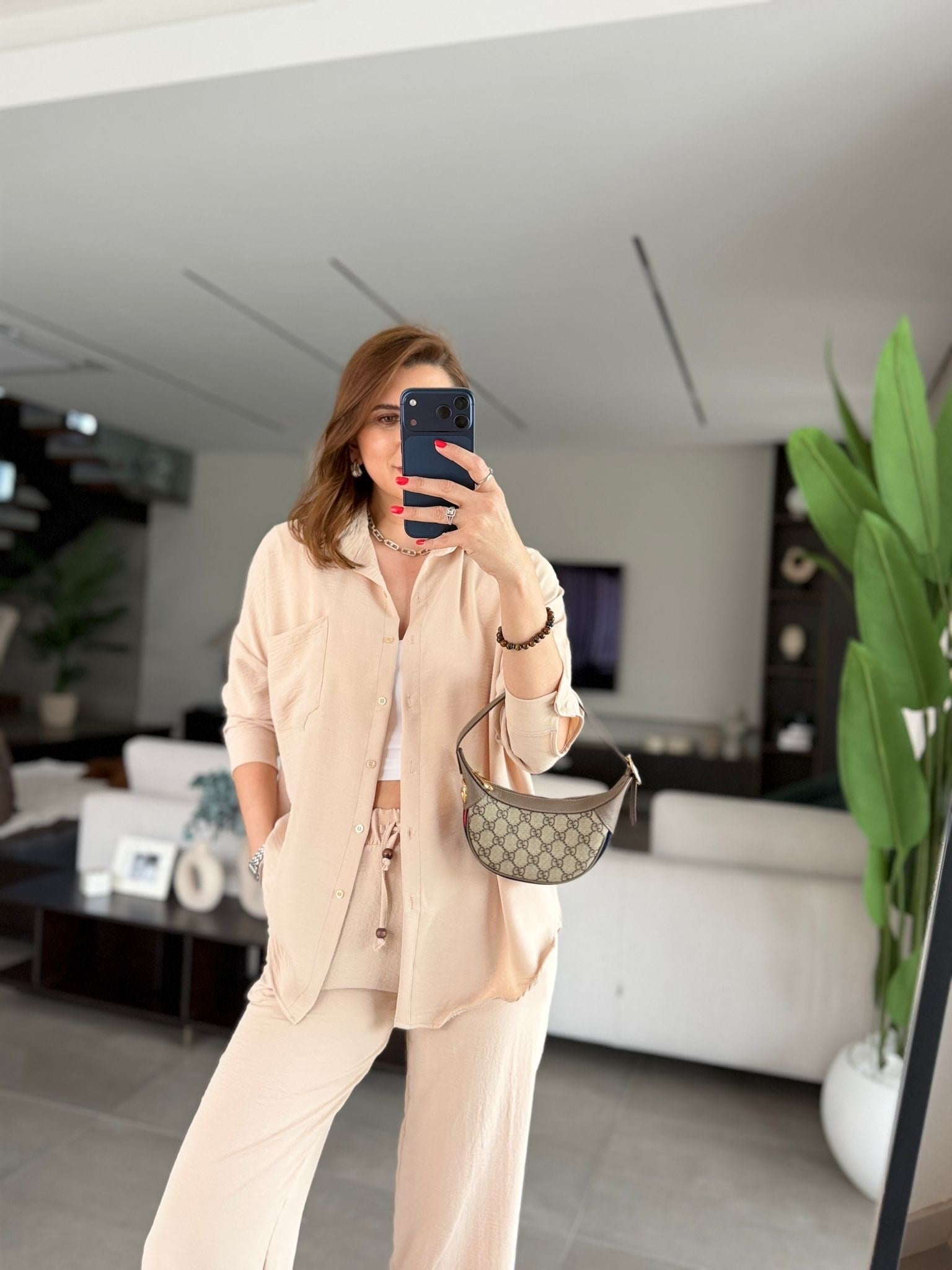 Bej Ayrobin Gömlek Takım