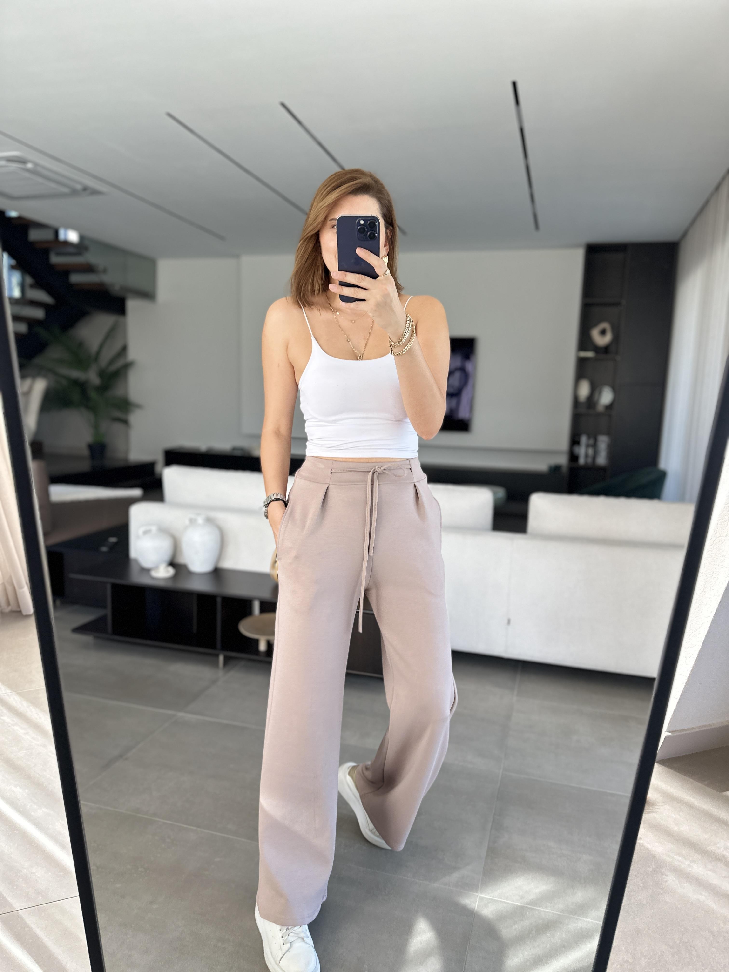 Bej Bel Pile Detaylı Pantolon