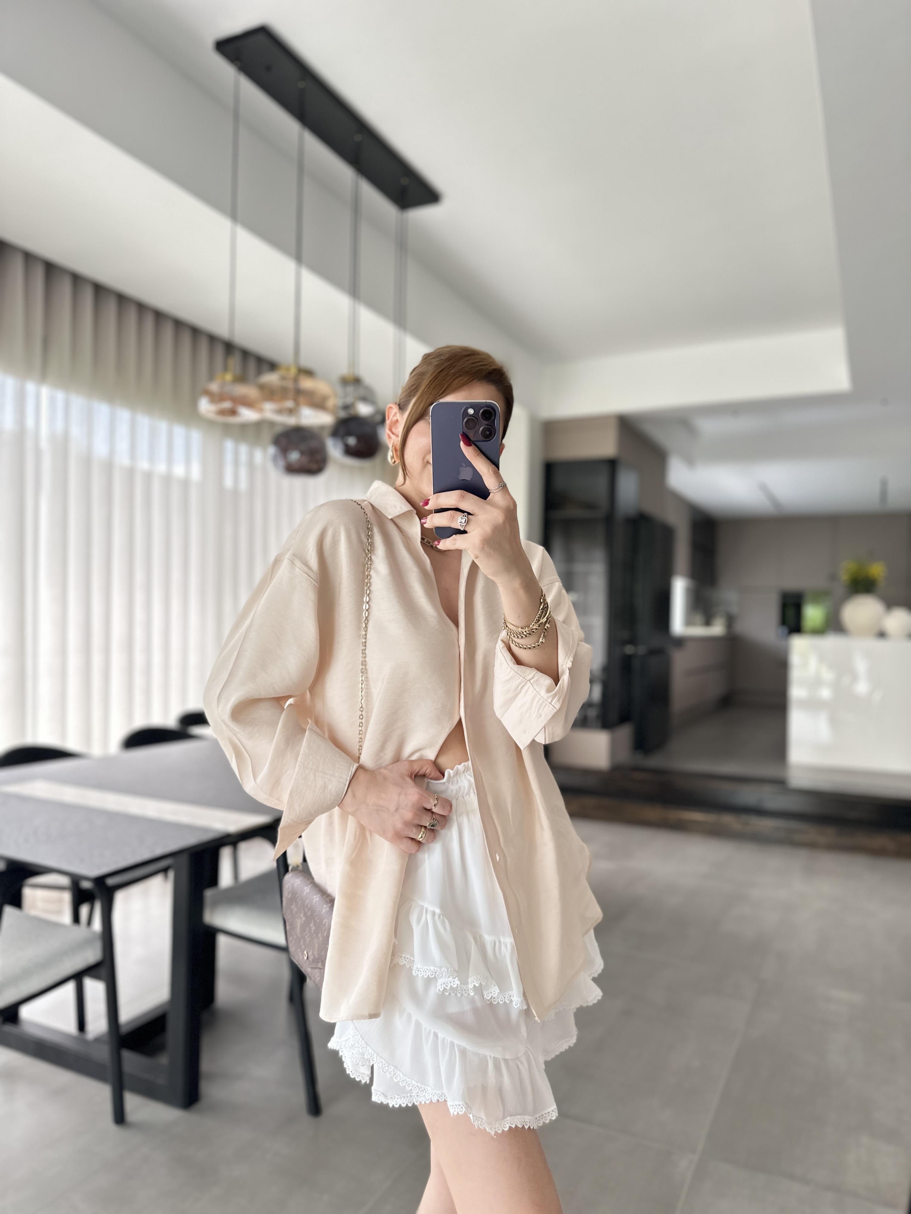 Bej Modal Oversize Gömlek