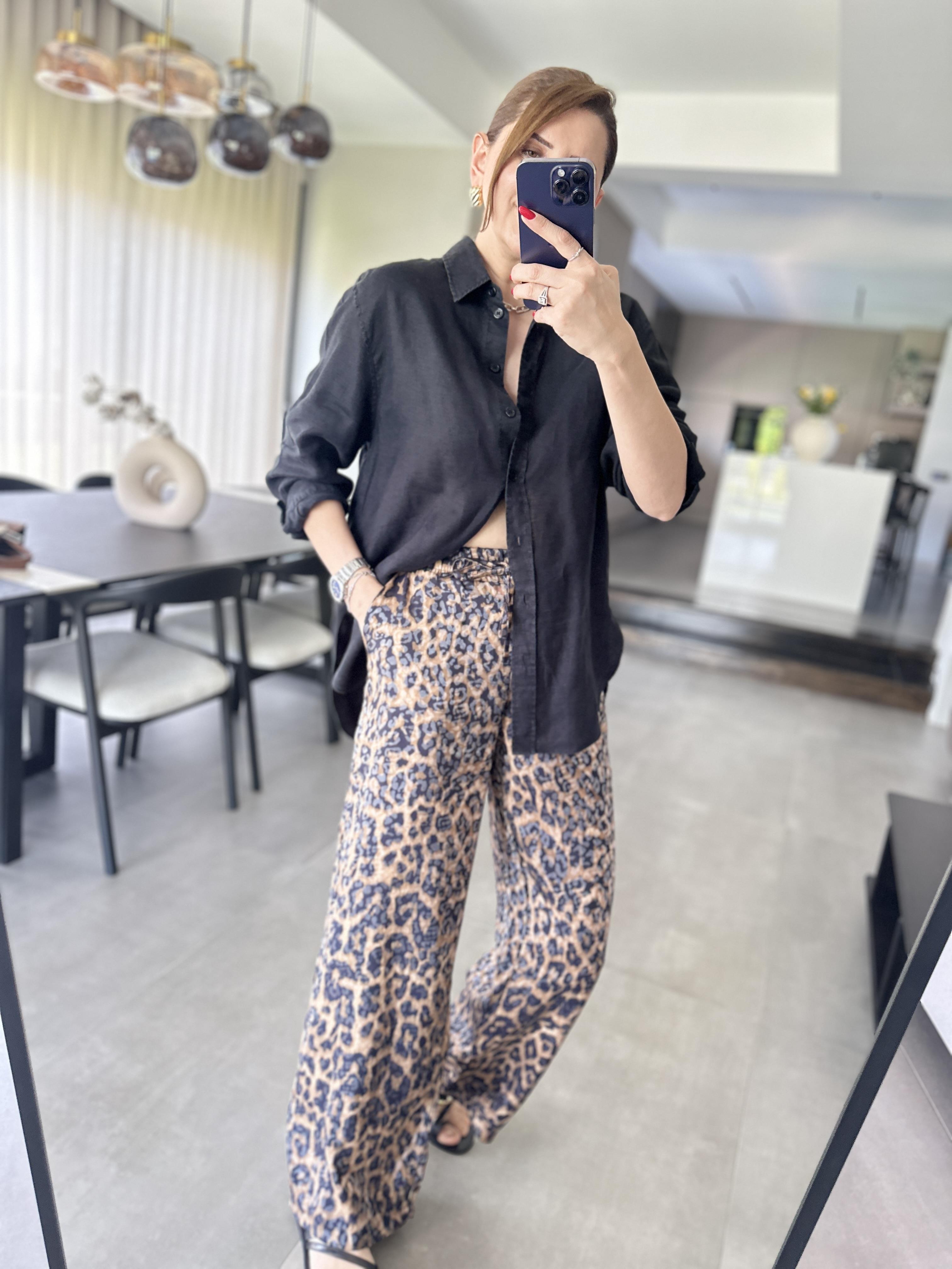 Bel Lastikli Leopar Desenli Pantolon