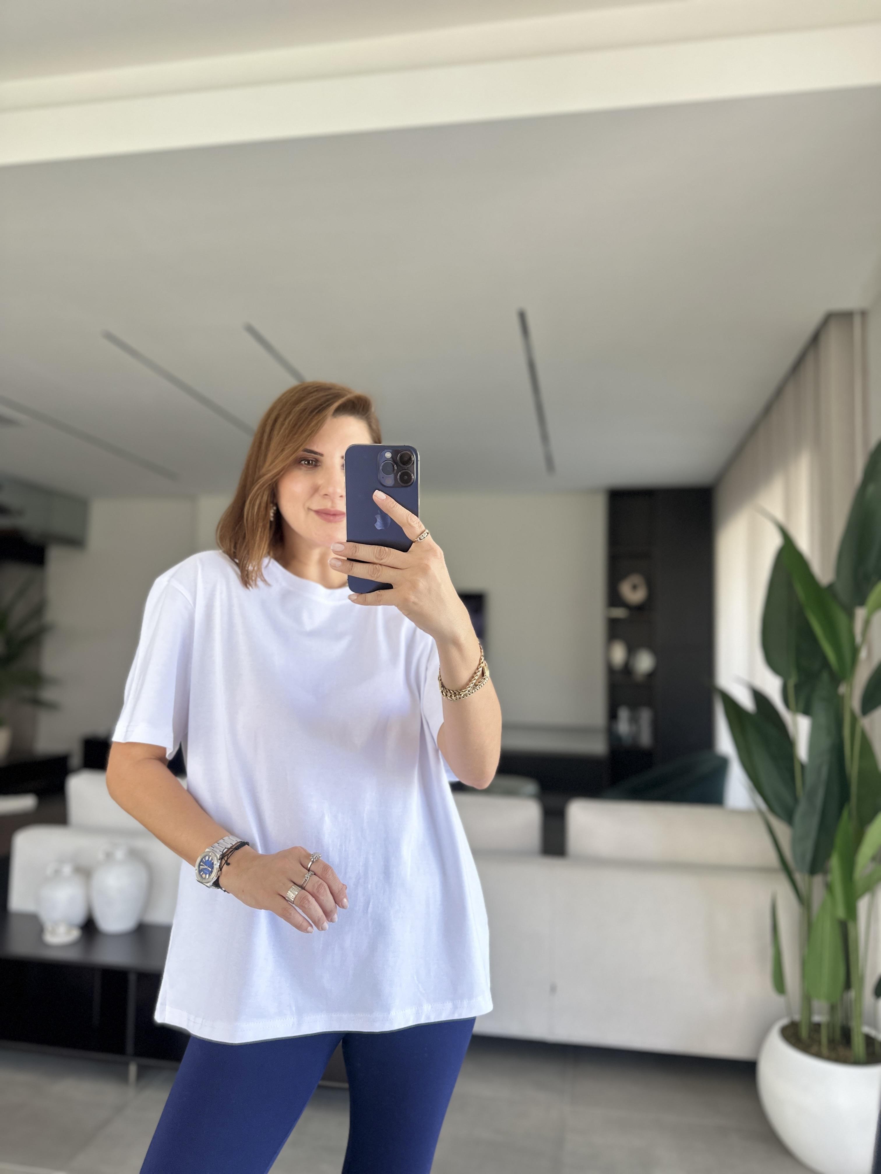 Beyaz Bisiklet Yaka Basic T-shirt