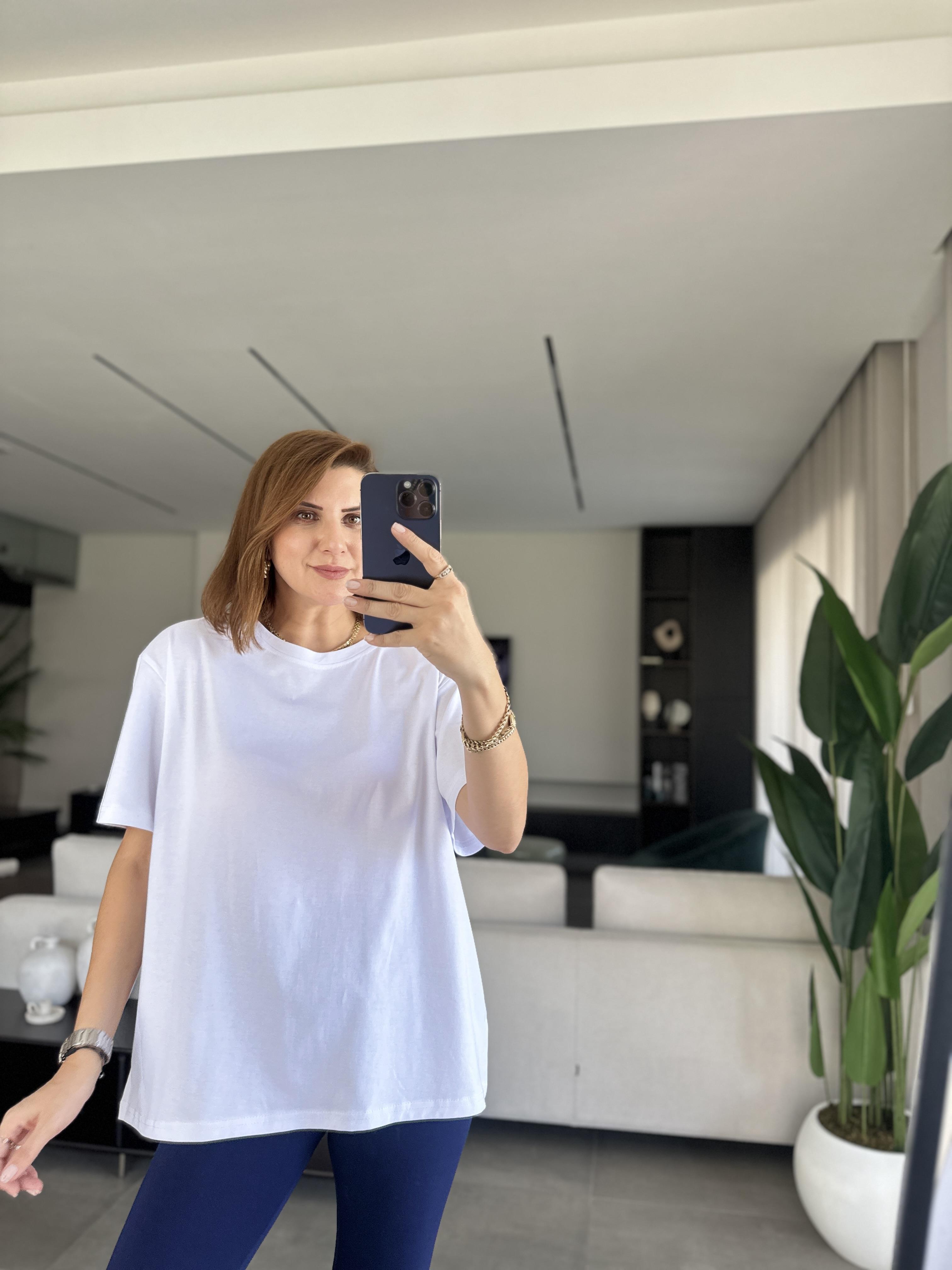 Beyaz Bisiklet Yaka Basic T-shirt