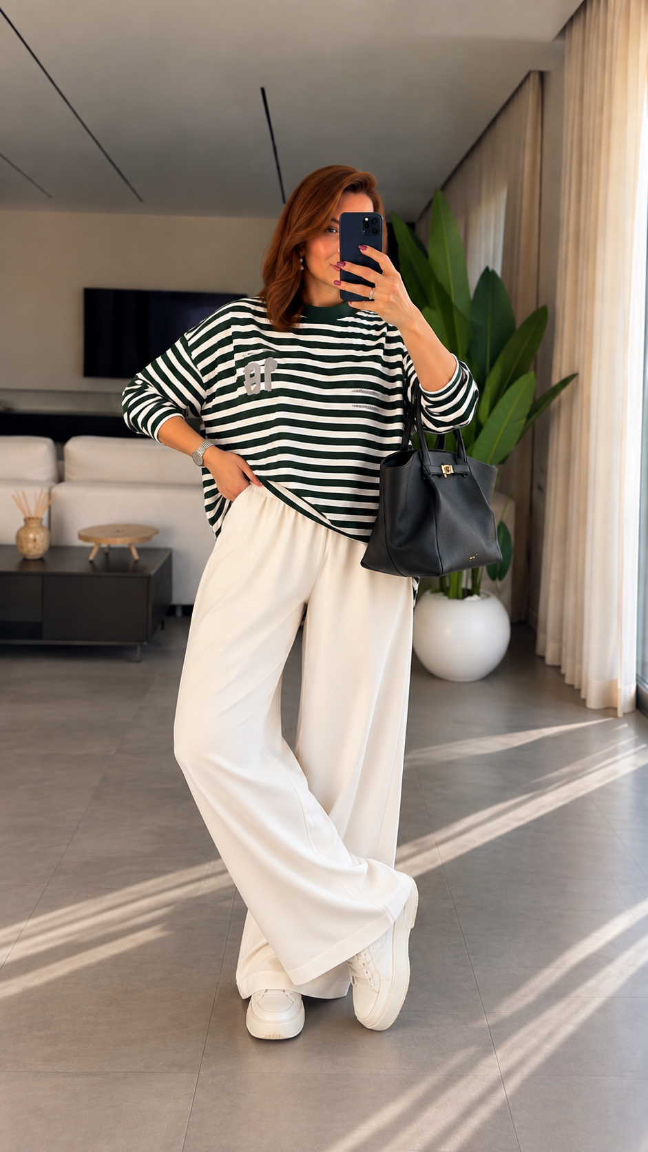 Beyaz Elena Çizgili Sweatshırt