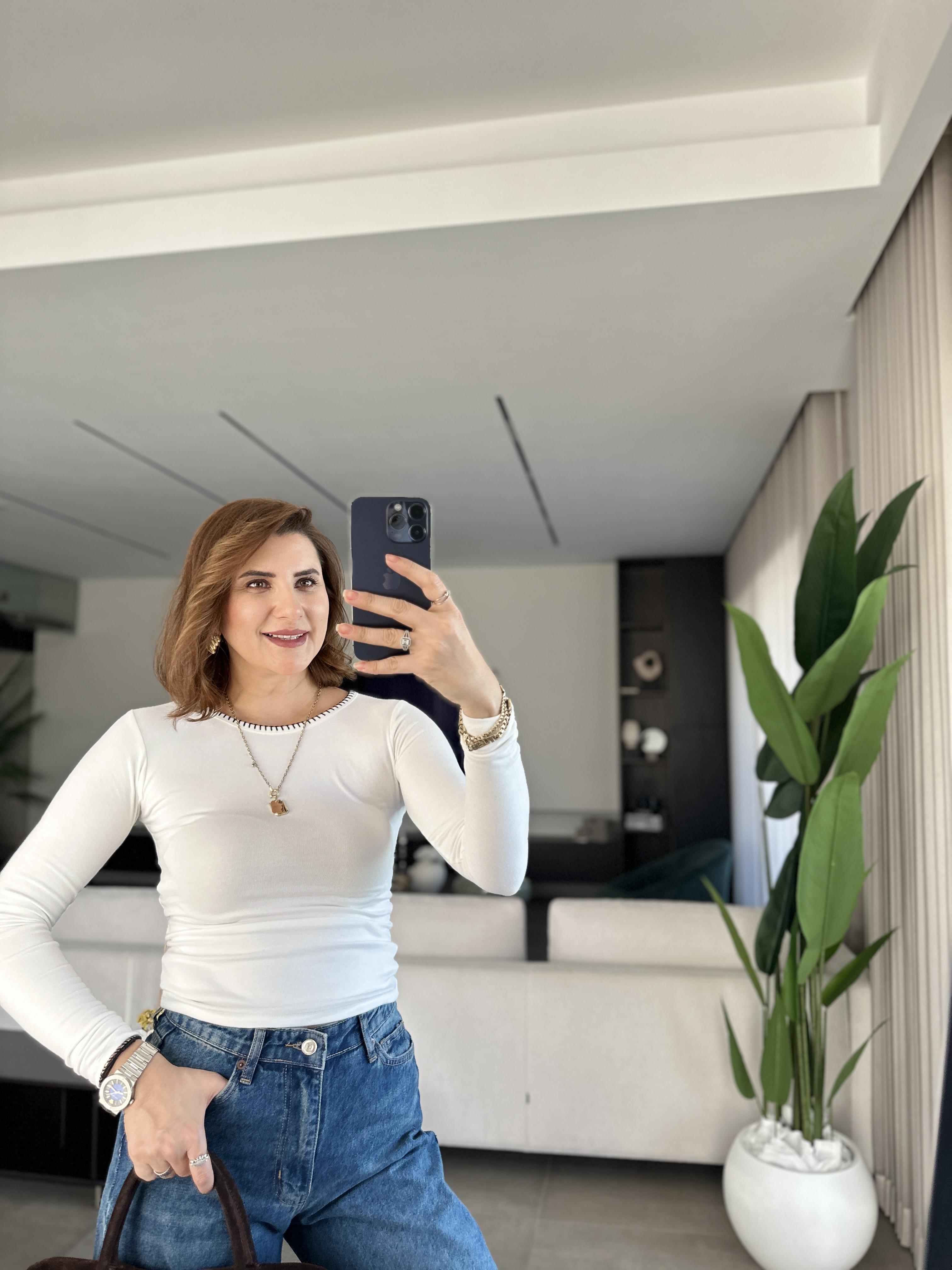 Beyaz Mas Dikişli Bluz