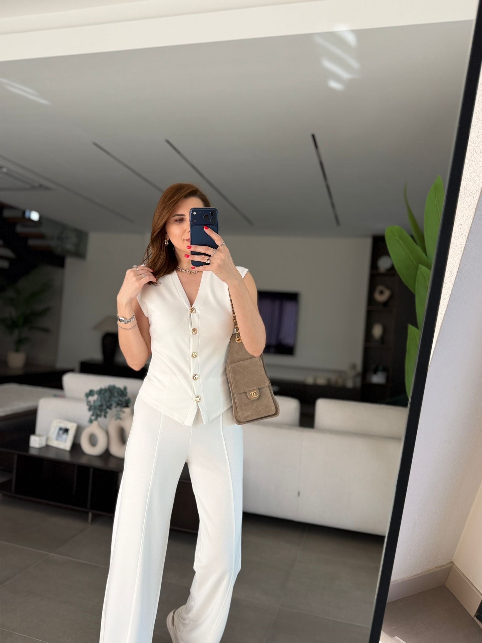 Beyaz Modal Yelek Pantolon Takım