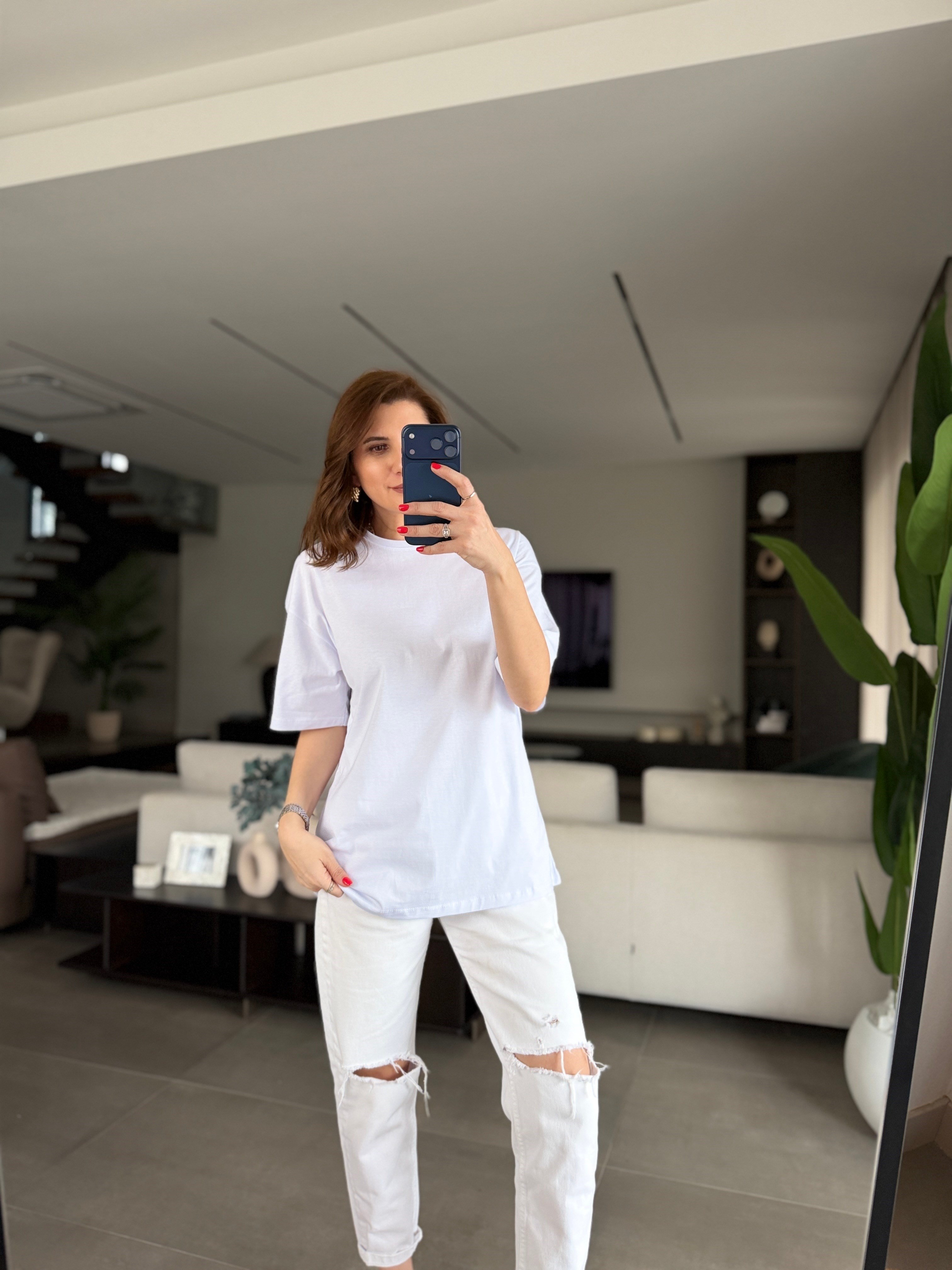 Beyaz Oversize Basic T-shirt
