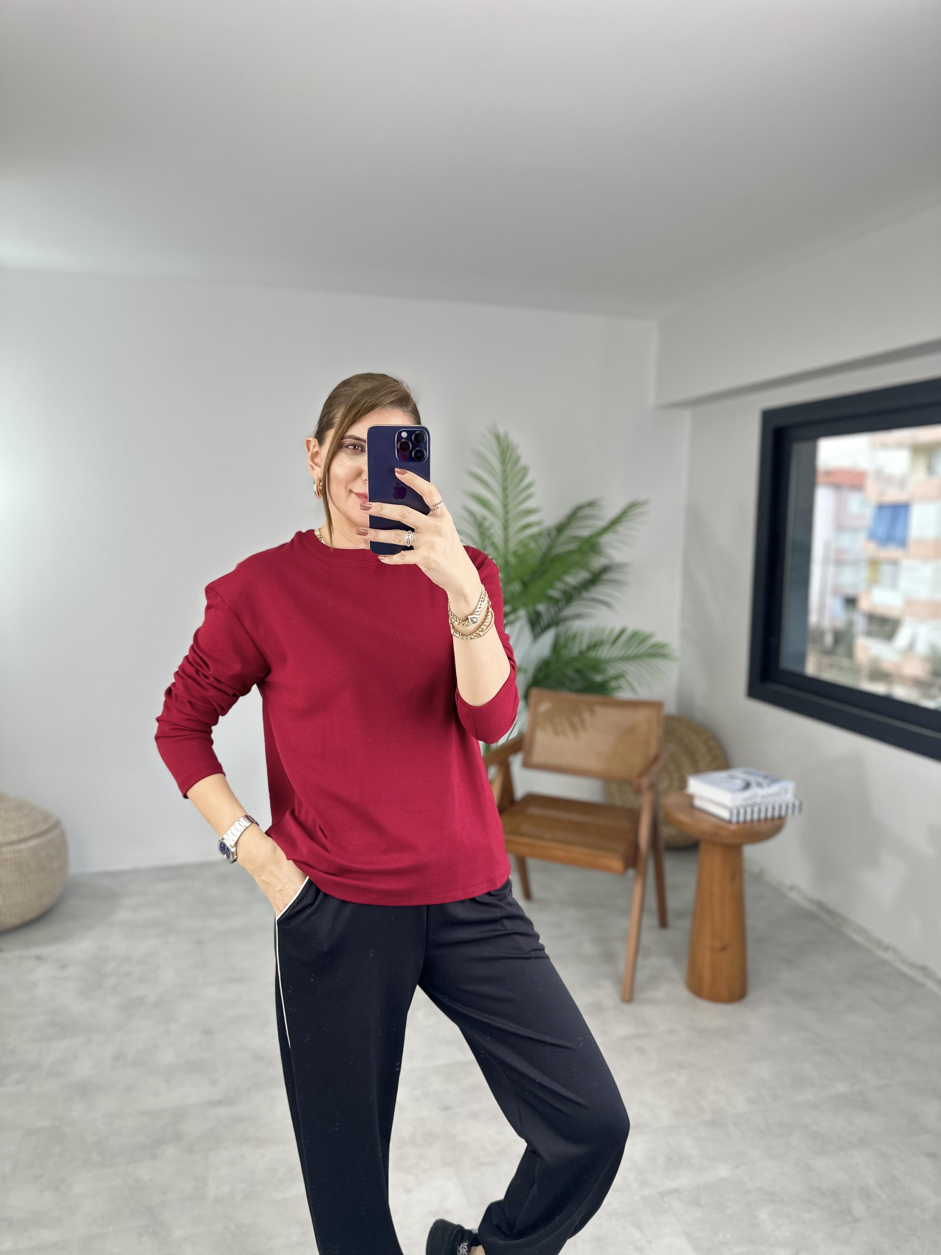 Bordo Basic Uzun Kol Sweat