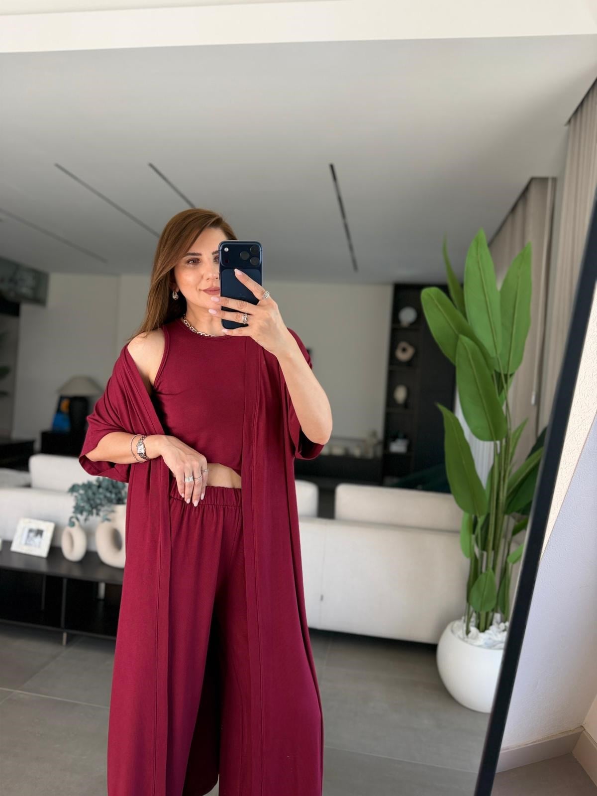Bordo Çilek Hırkalı Üçlü Takım