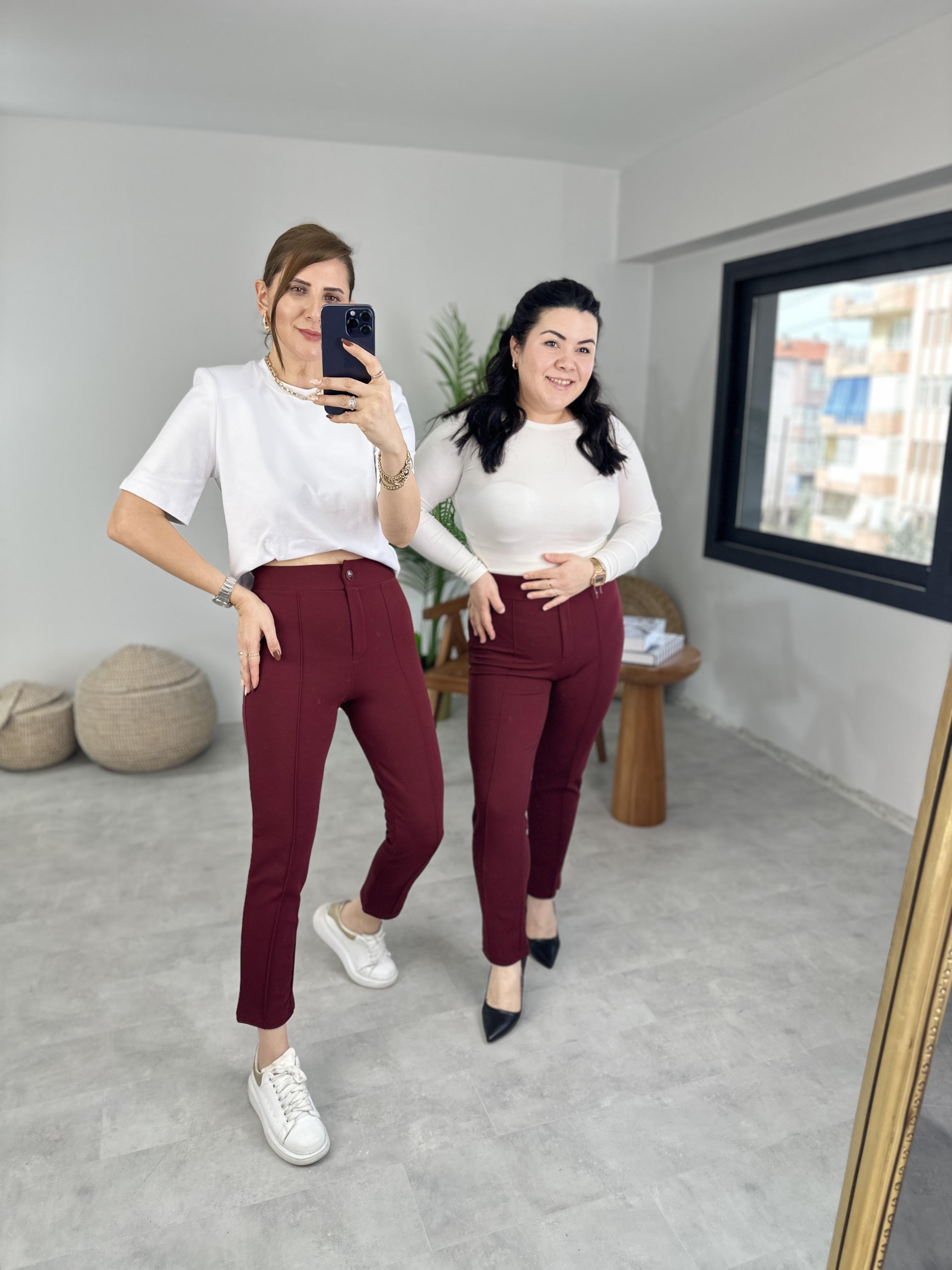 Bordo Çimalı Dar Paça Pantolon