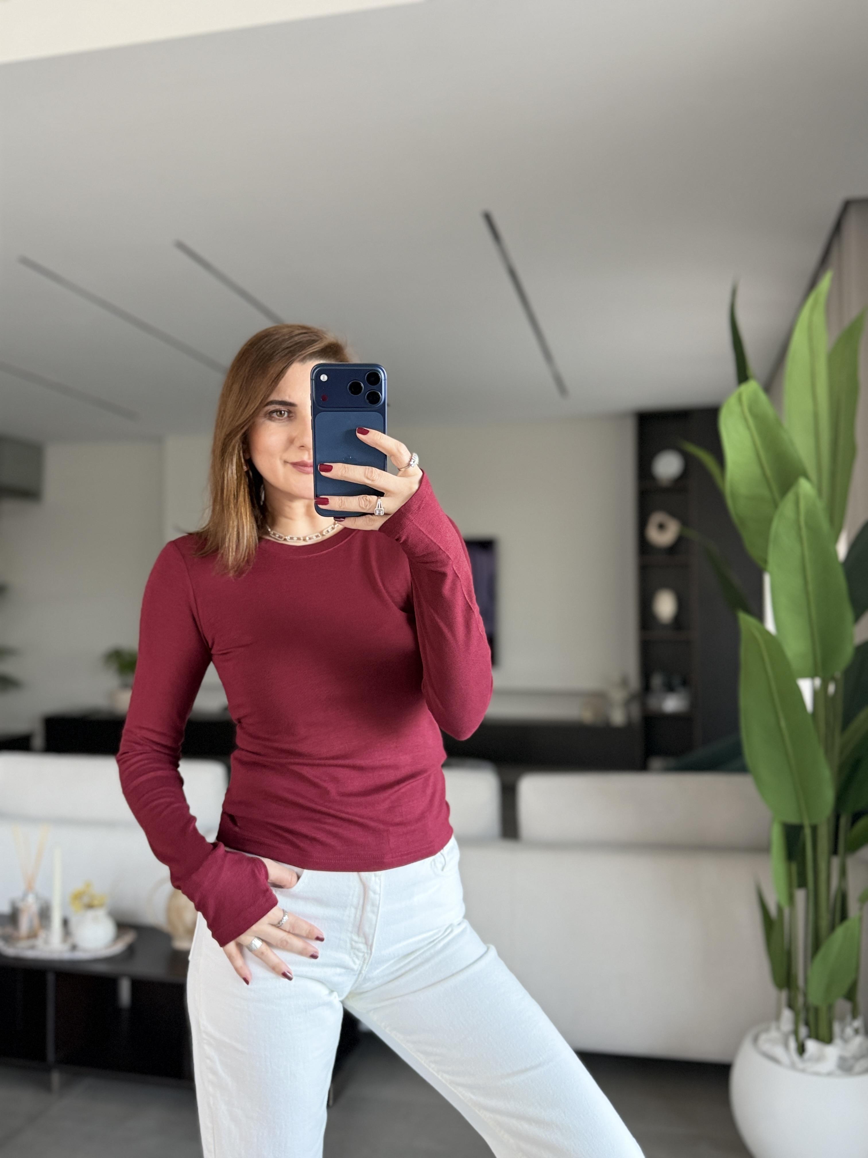 Bordo Dora Parmak Geçmeli Bluz