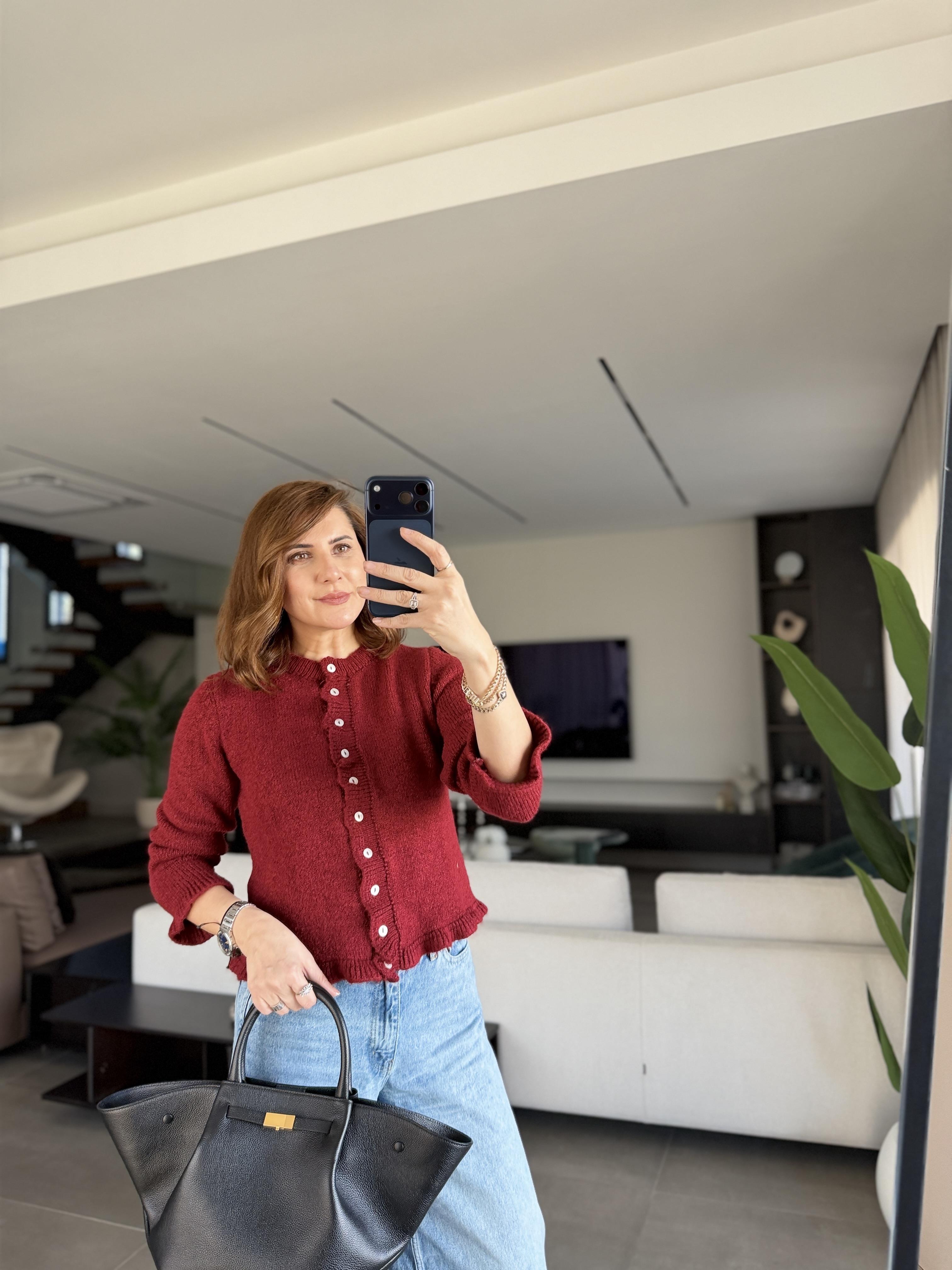 Bordo Fırfırlı Hırka