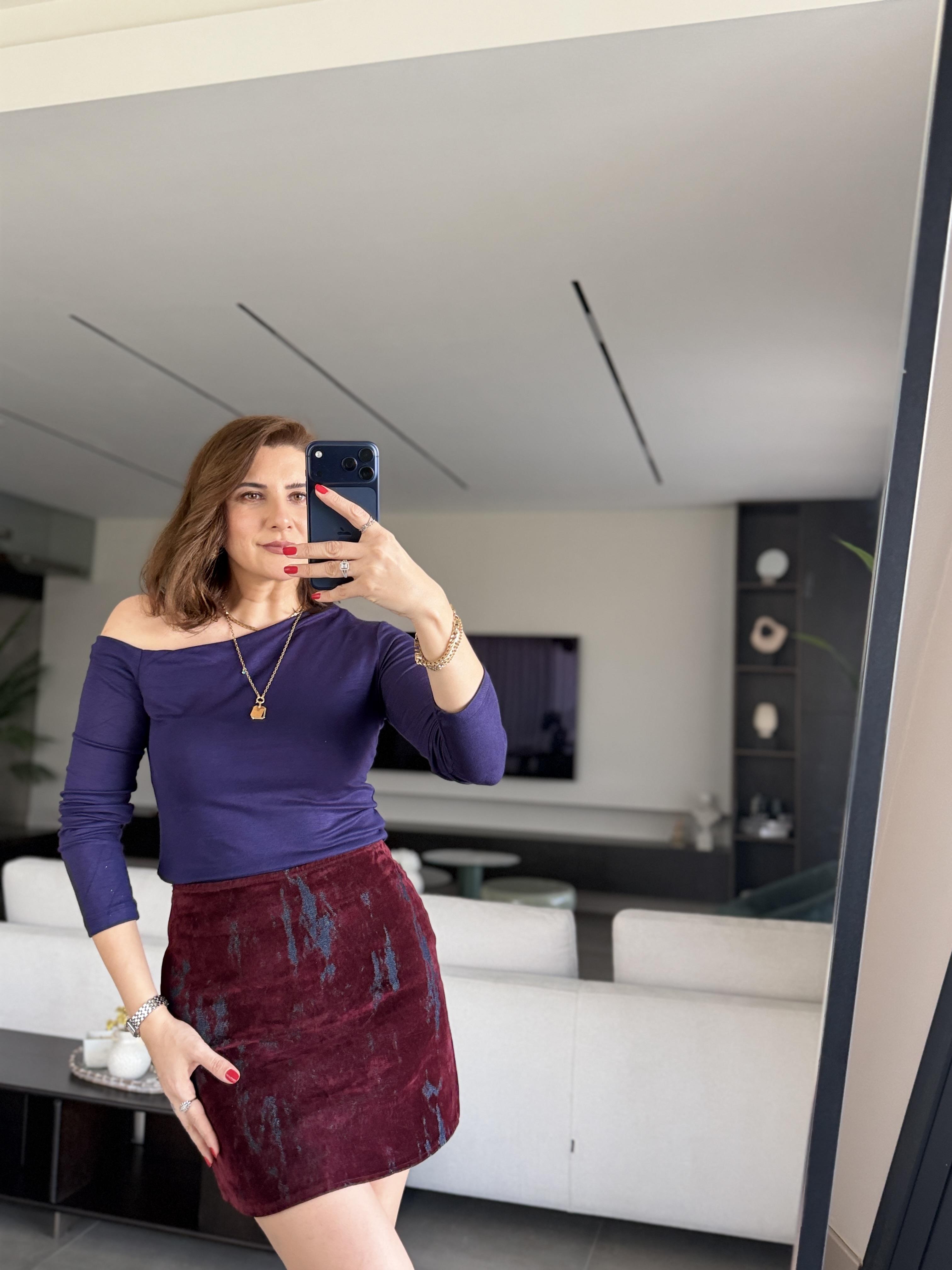 Bordo Flok Baskılı Etek