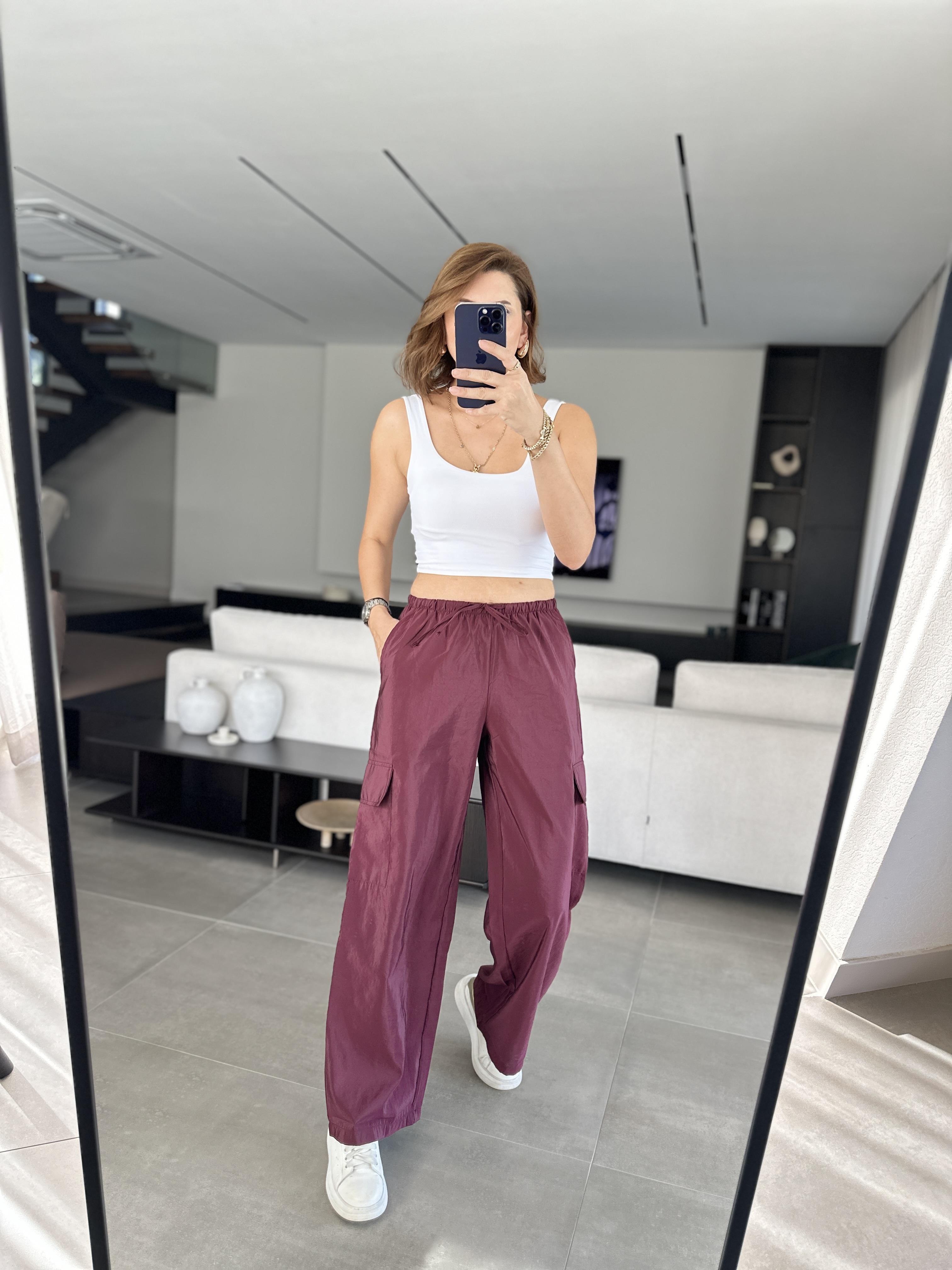 Bordo Kargo Cep Bağcıklı Pantolon