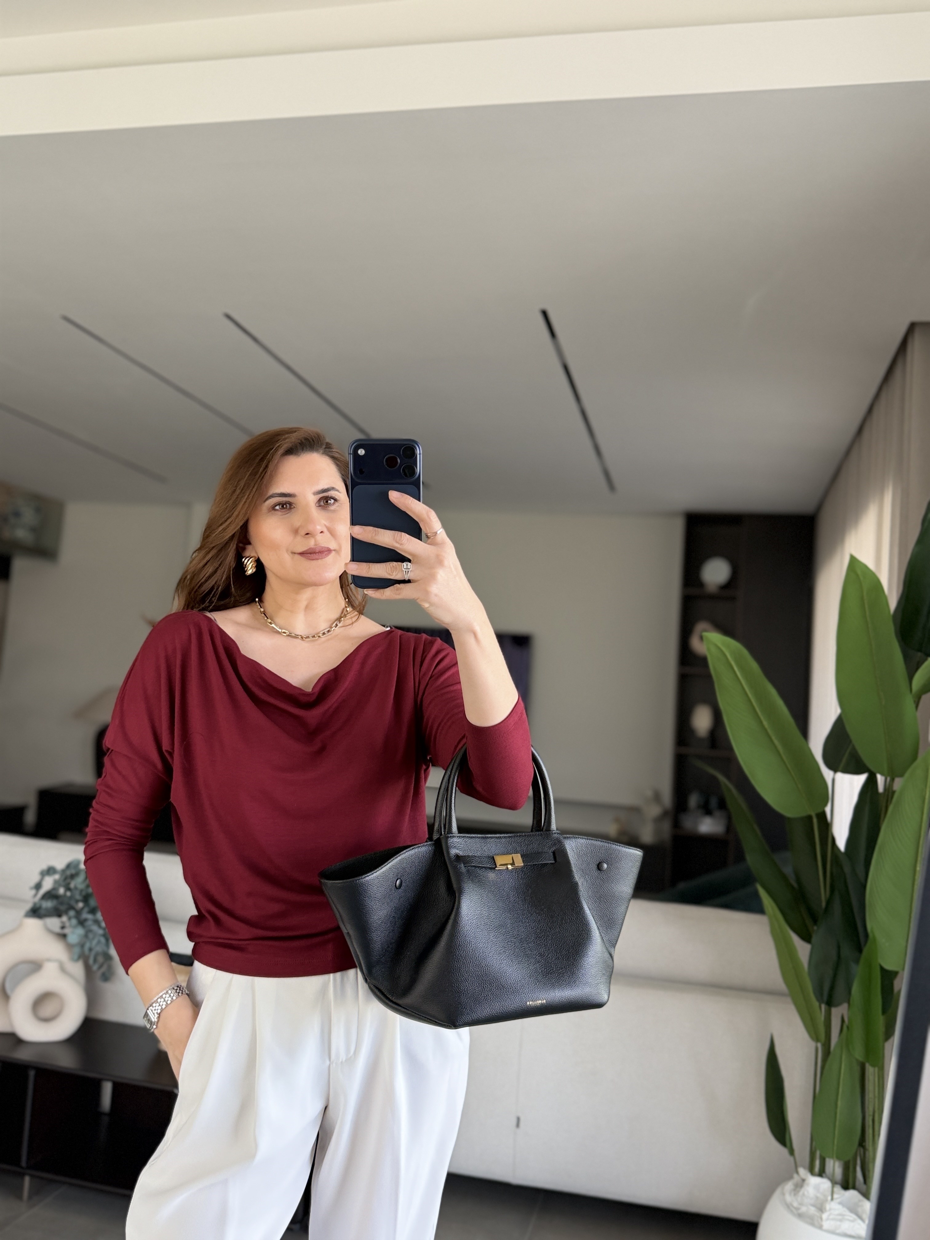 Bordo Kayık Yaka Düşük Omuz Salaş Bluz