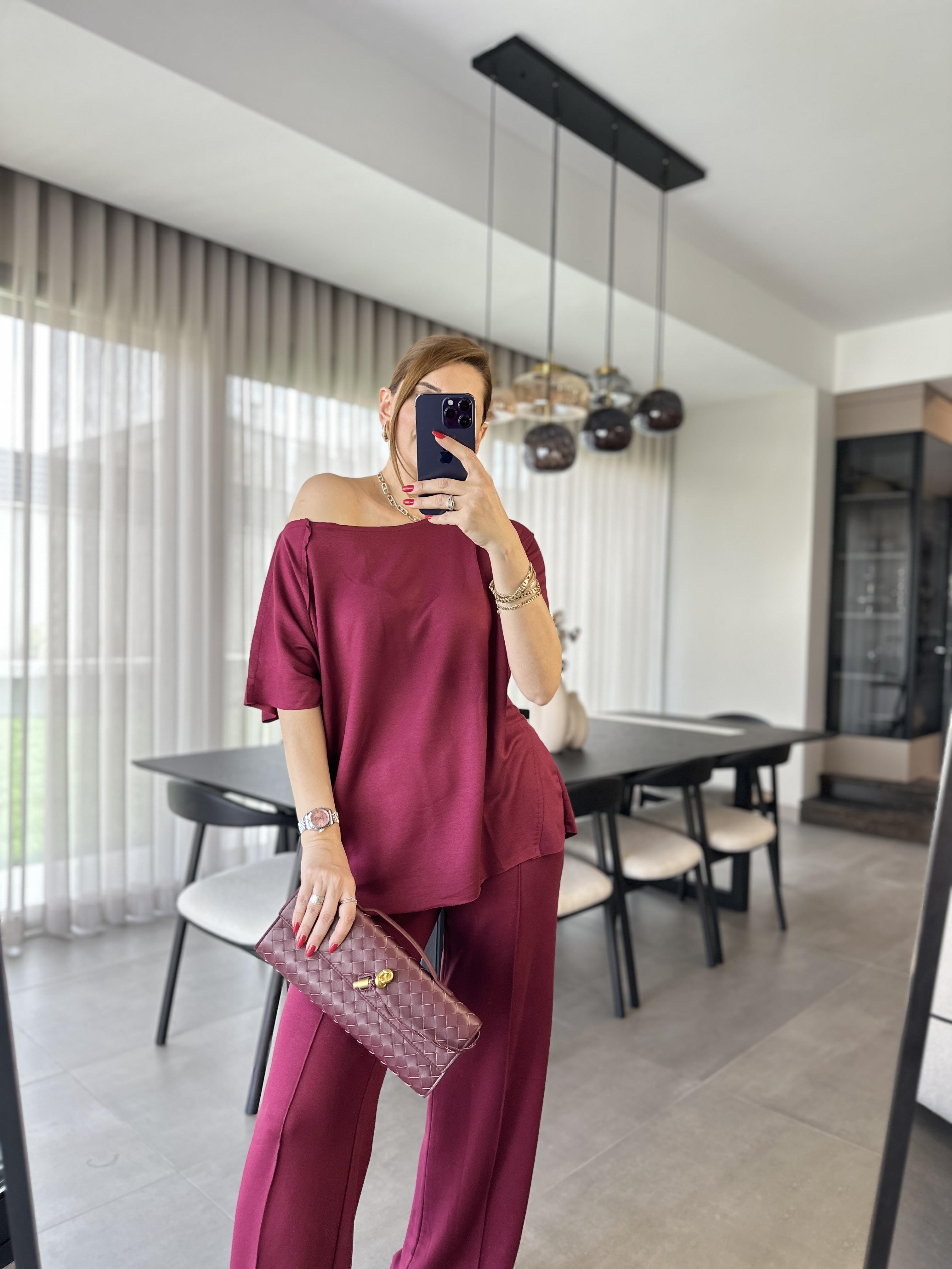 Bordo Kısa Kollu Pis Dikişli Takım