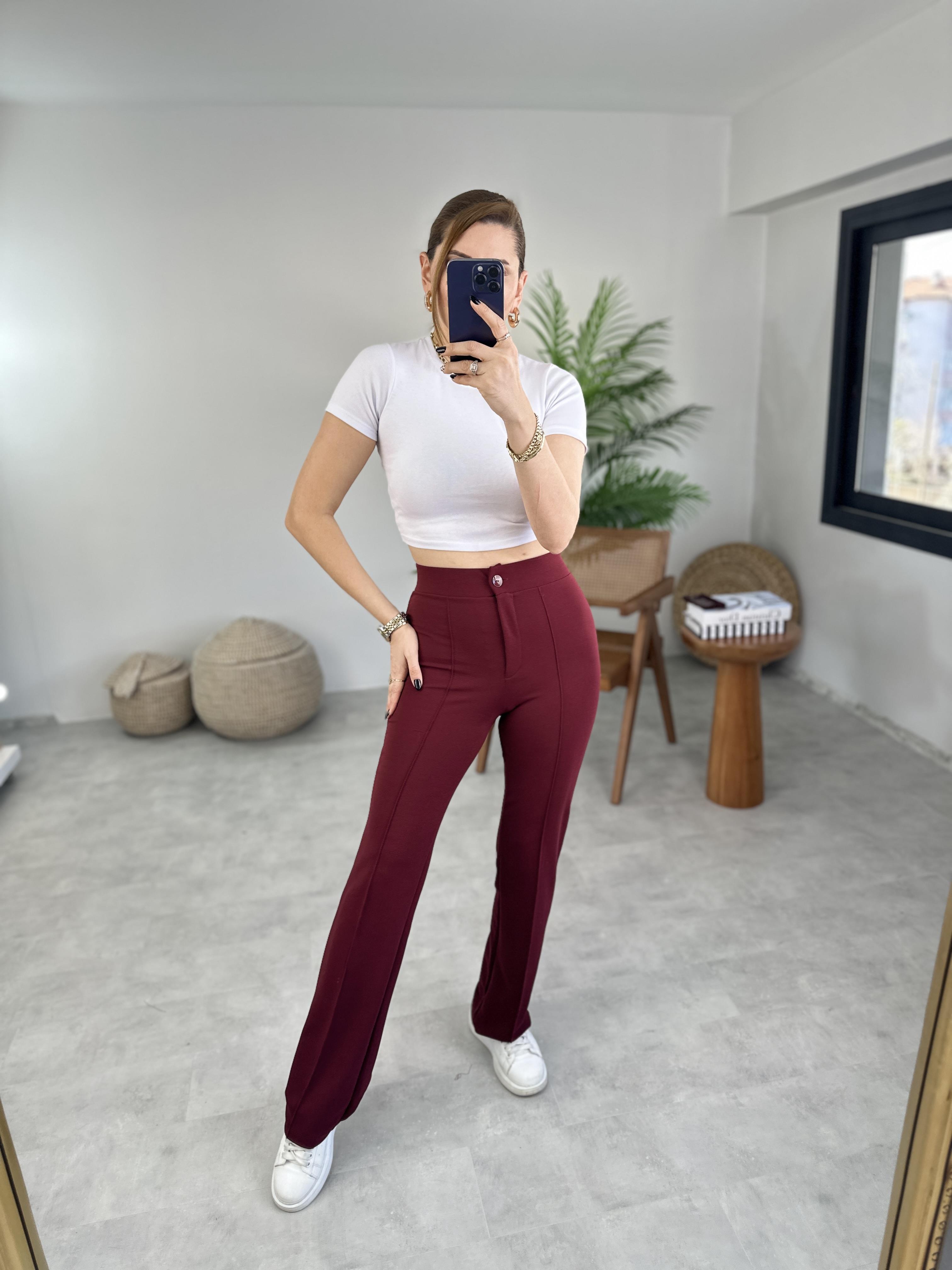 Bordo Lina Full Esnek Çimalı Palazzo Pantolon