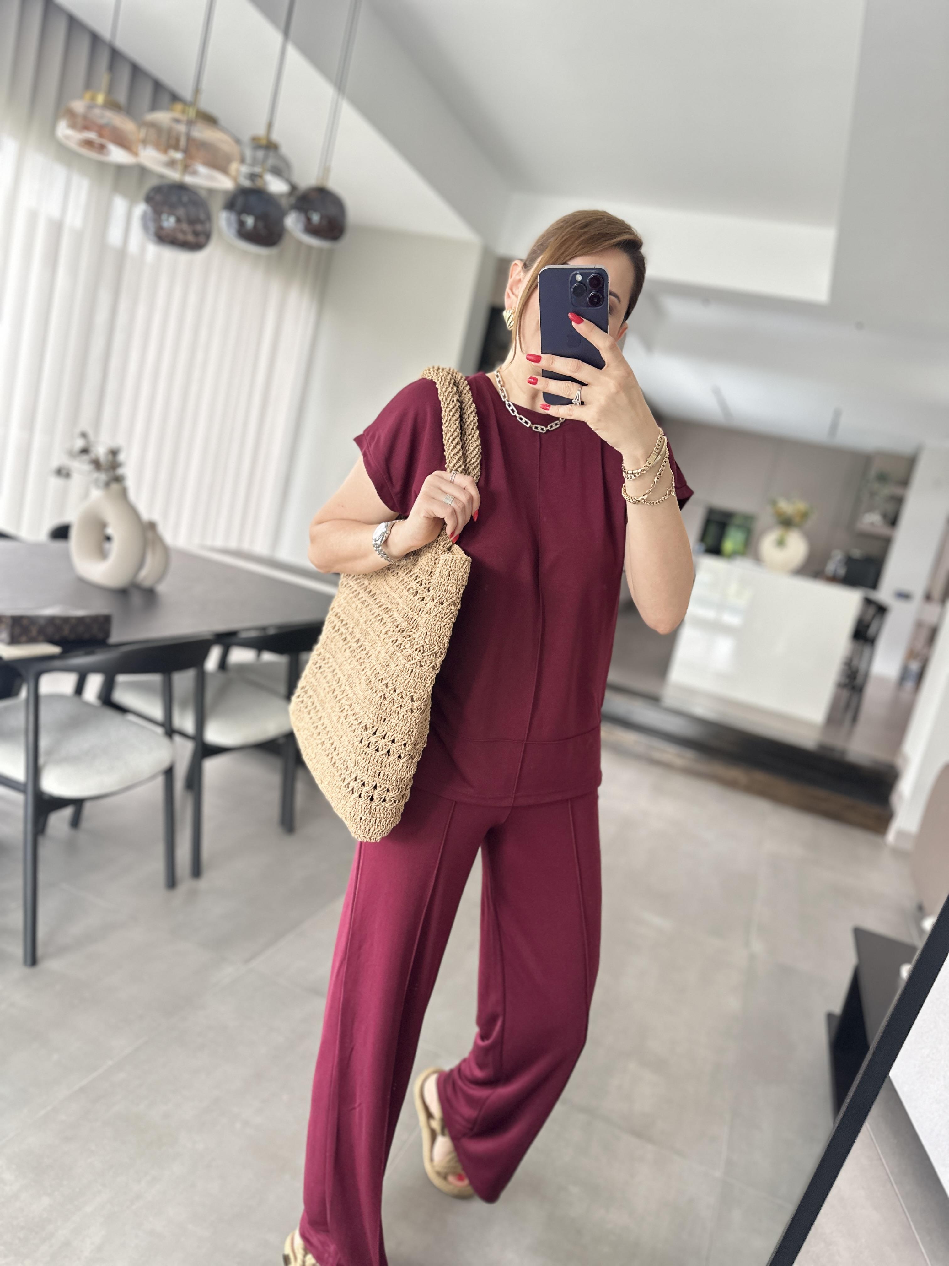 Bordo Modal Kumaş Çımalı T-Shirt Pantolonlu Takım