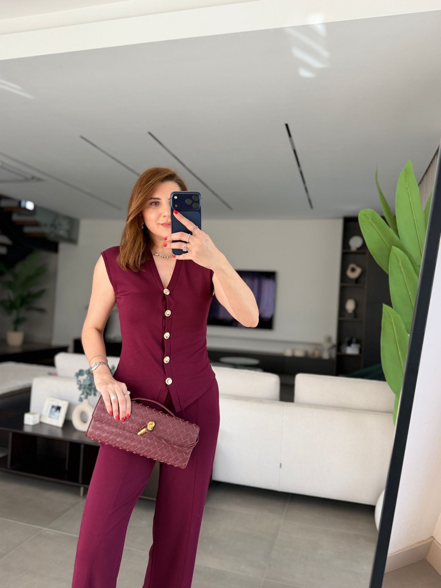 Bordo Modal Yelek Pantolon Takım