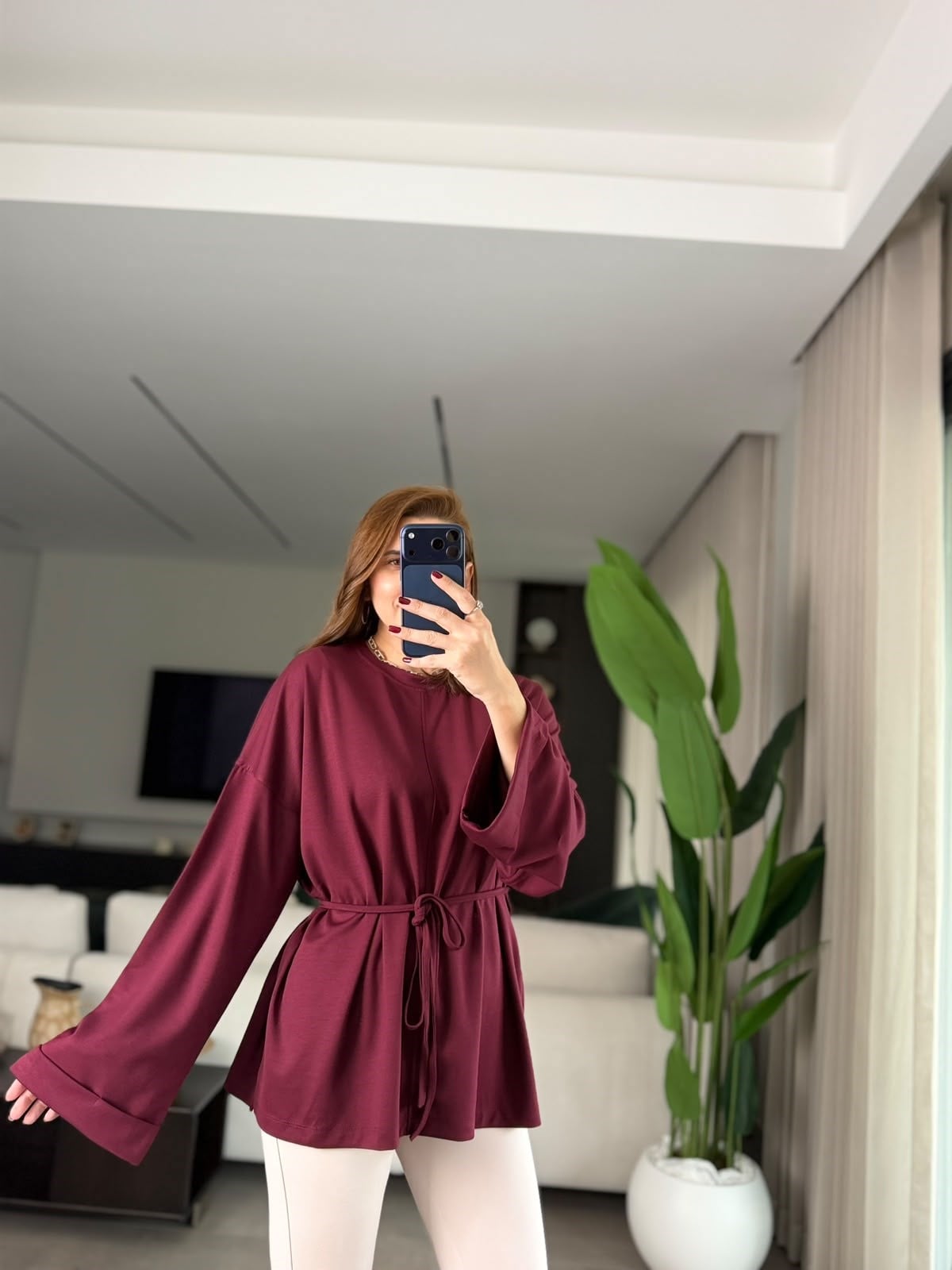 Bordo Oys Bağlamalı Bluz