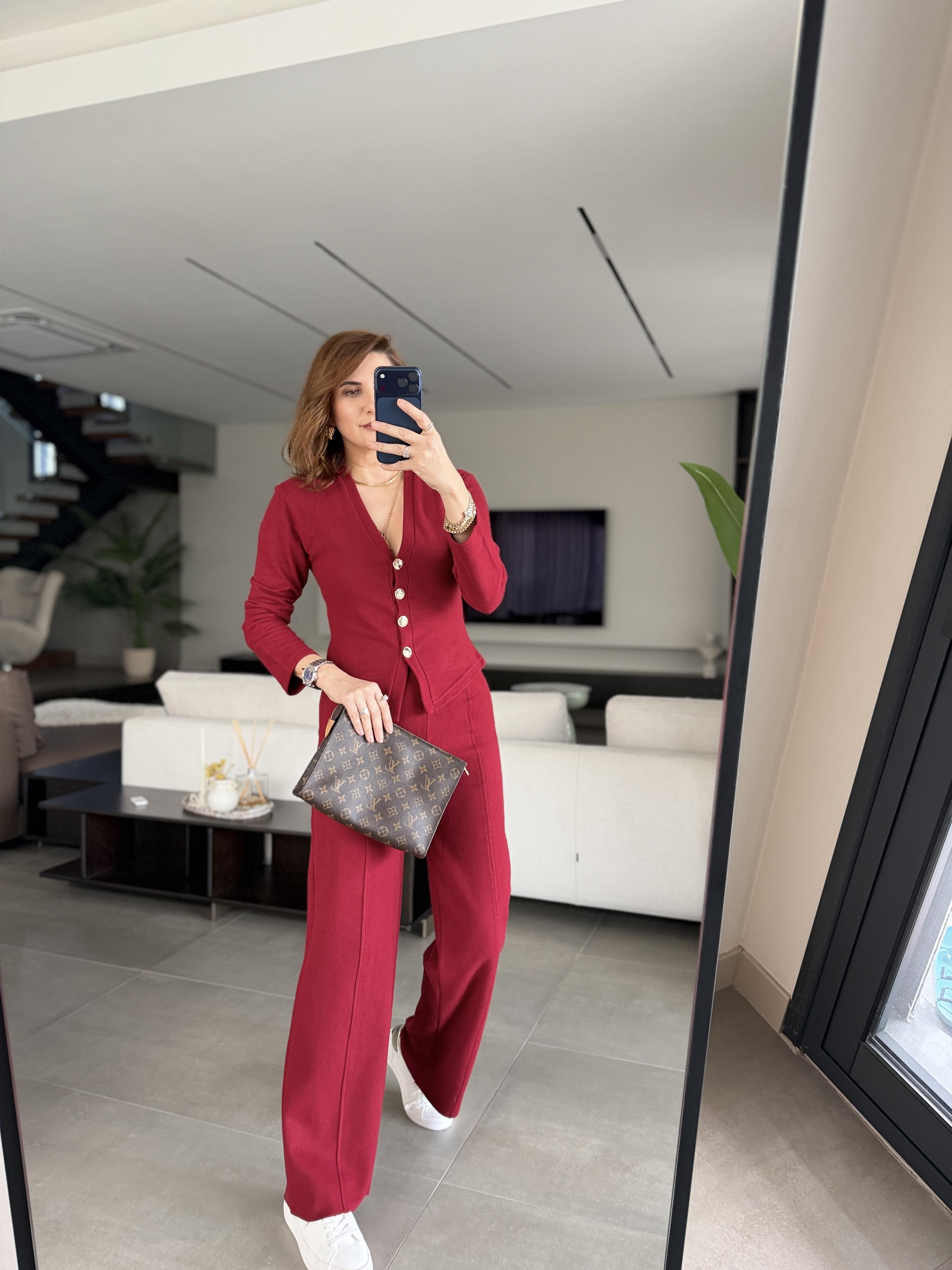 Bordo Selanik Önü Düğmeli Ceket Takım