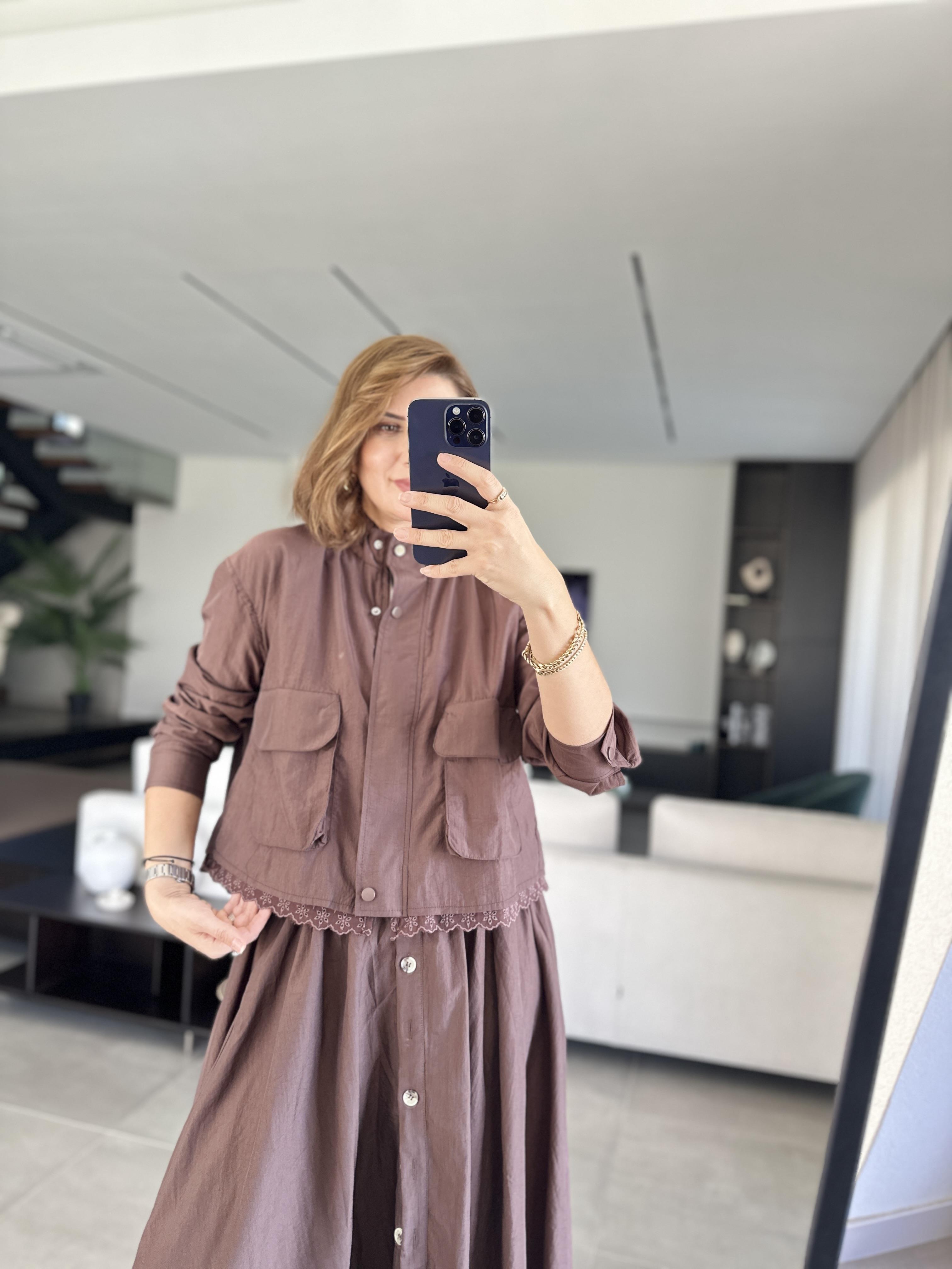 Brodeli Çift Cepli Etek Takım