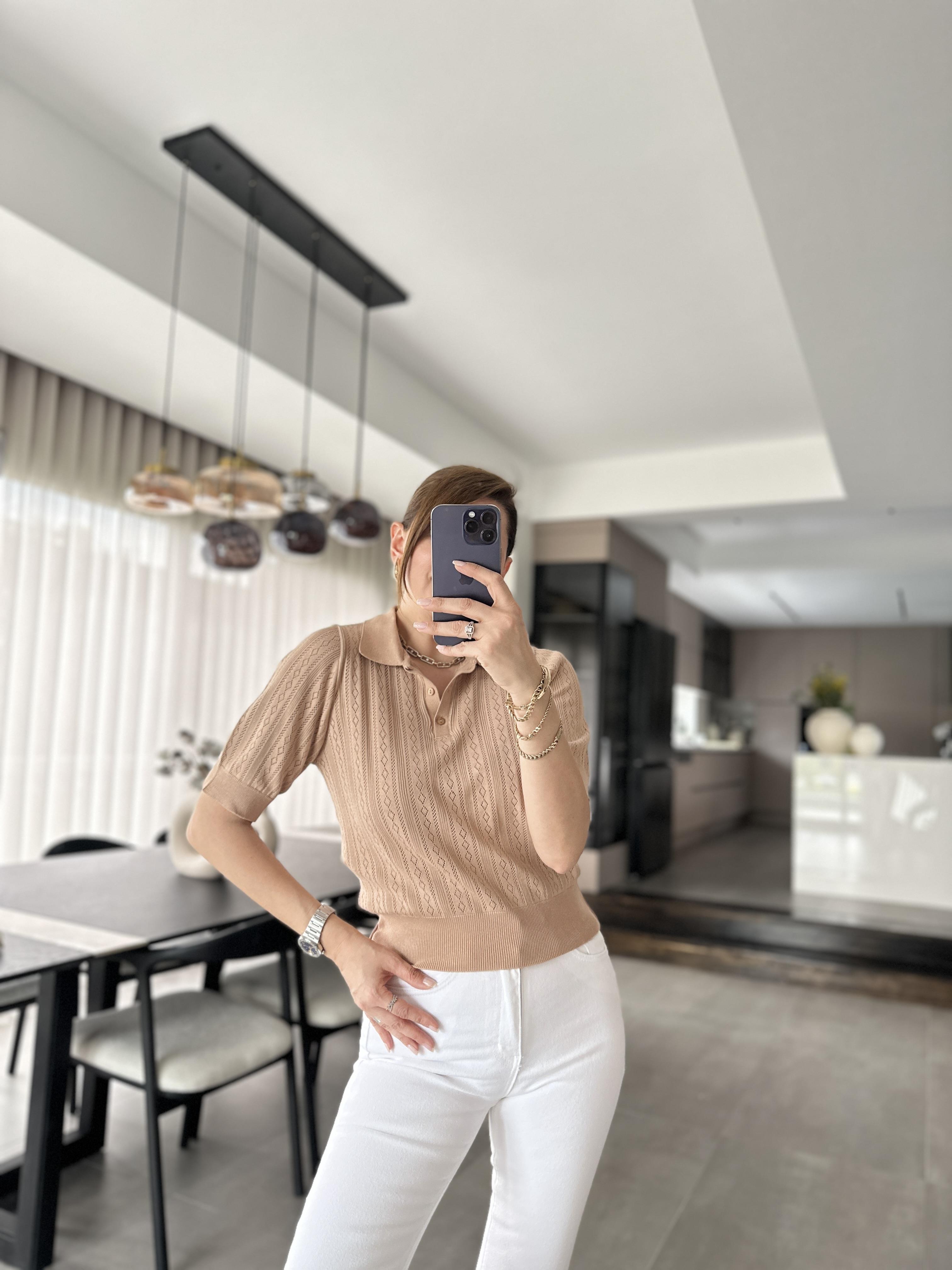 Camel Polo Yaka Ajurlu Bluz