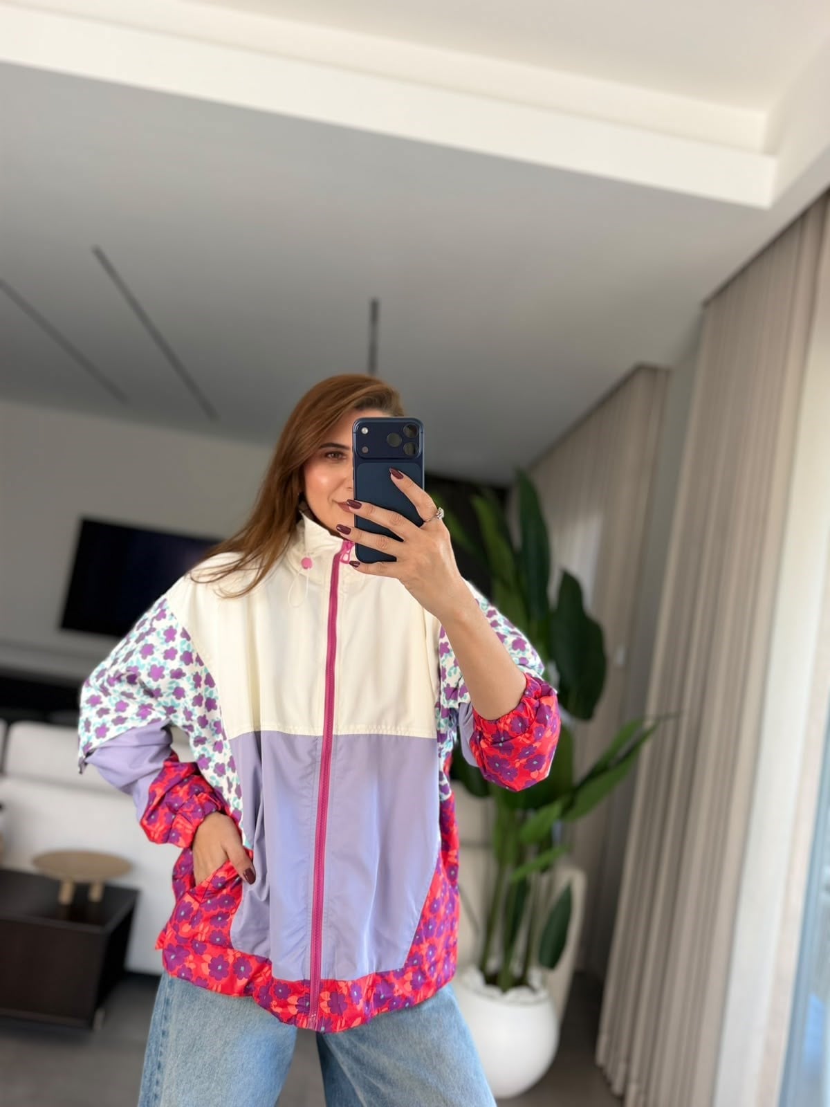 Çiçek Desenli Neon Yağmurluk