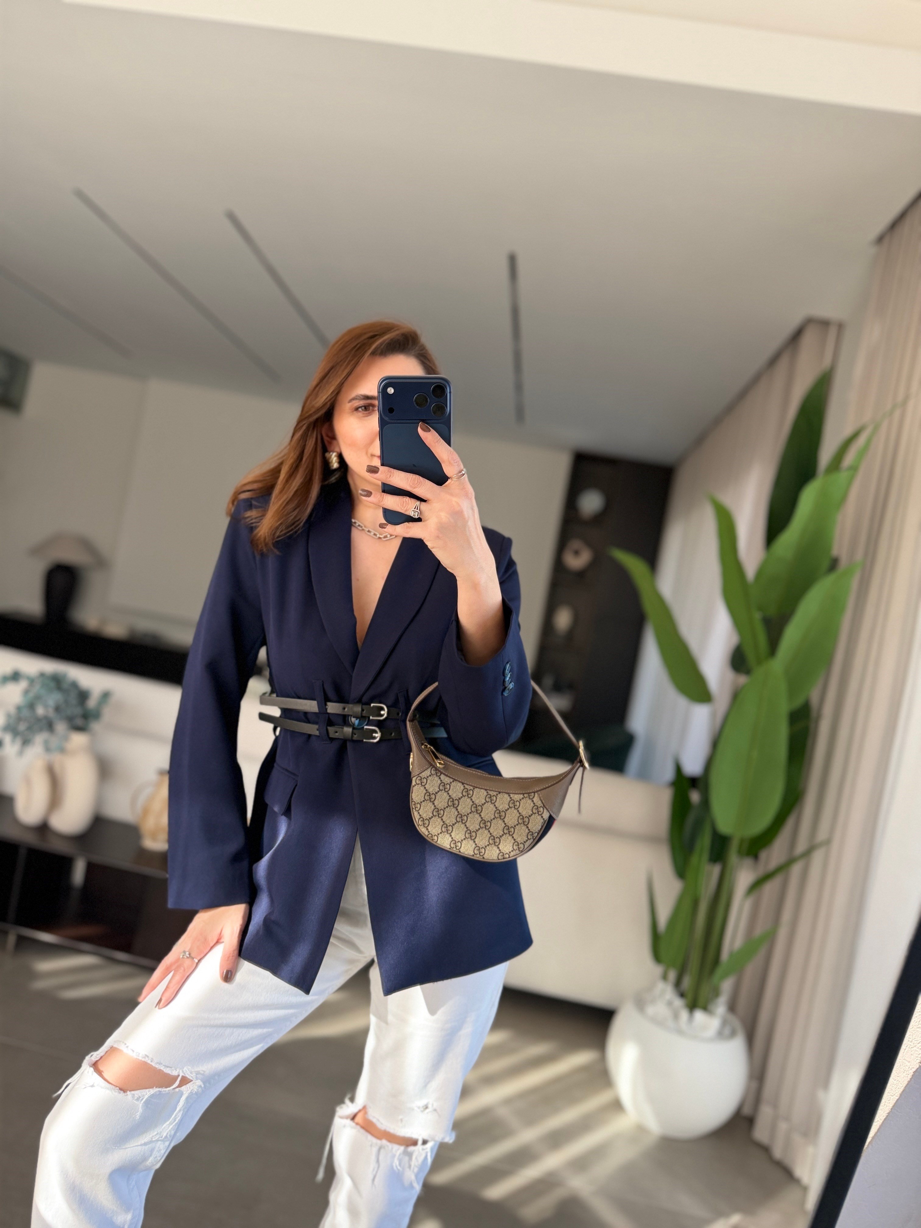Çift Kemerli Blazer Ceket