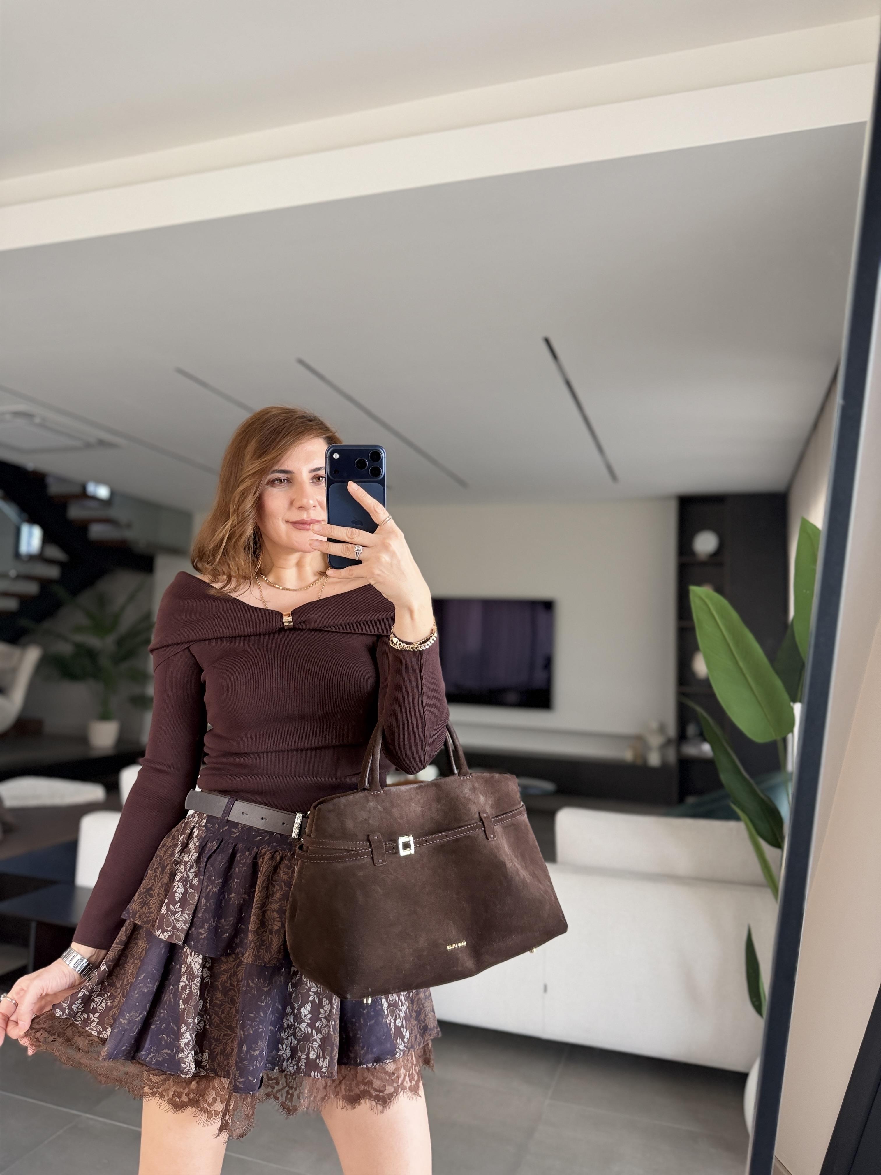 Desenli Etek Ucu Dantelli Kat Kat Etek