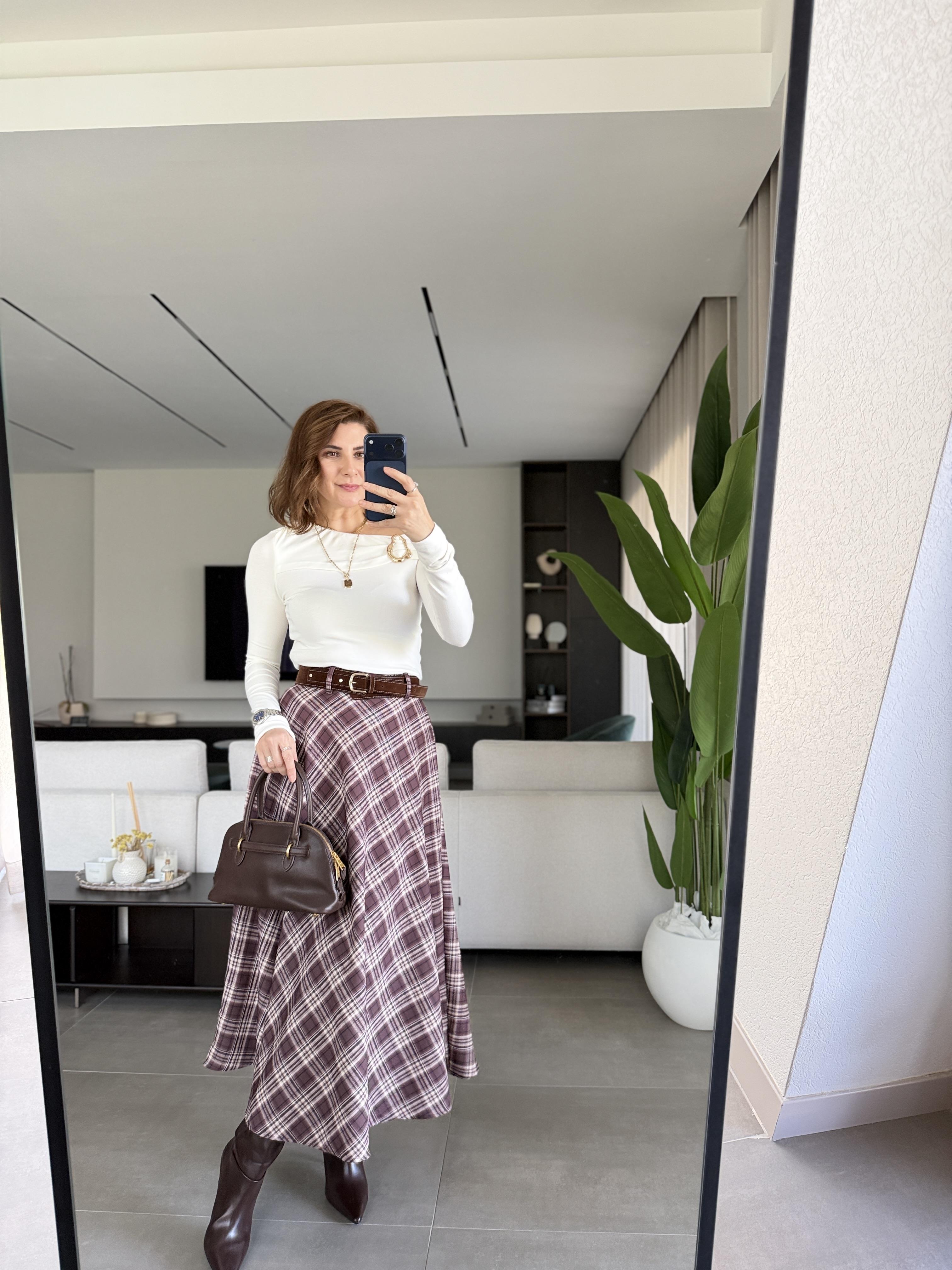 Ekoseli Bel Kemerli Etek