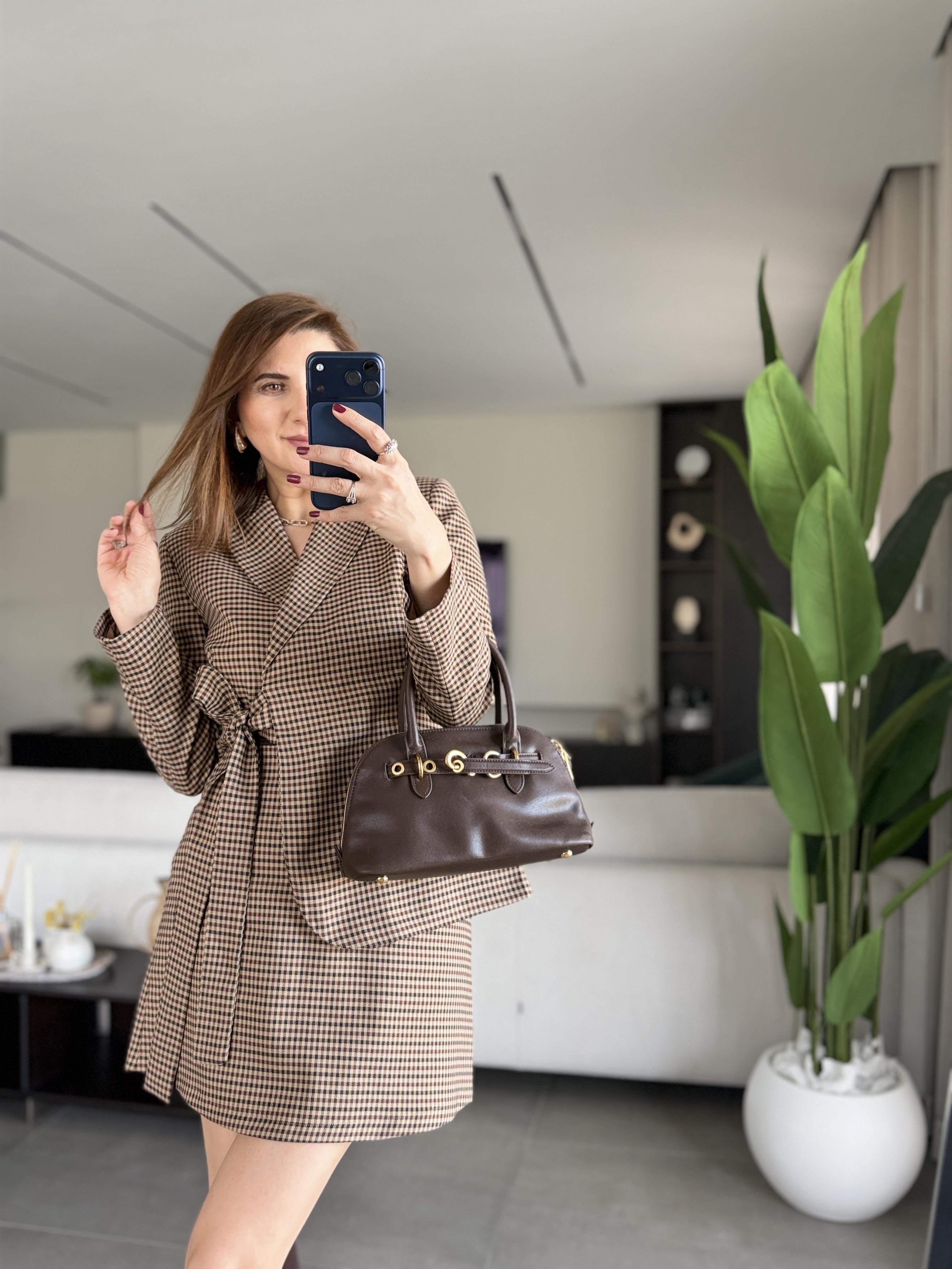 Ekoseli Blazer Ceket Etek Takım