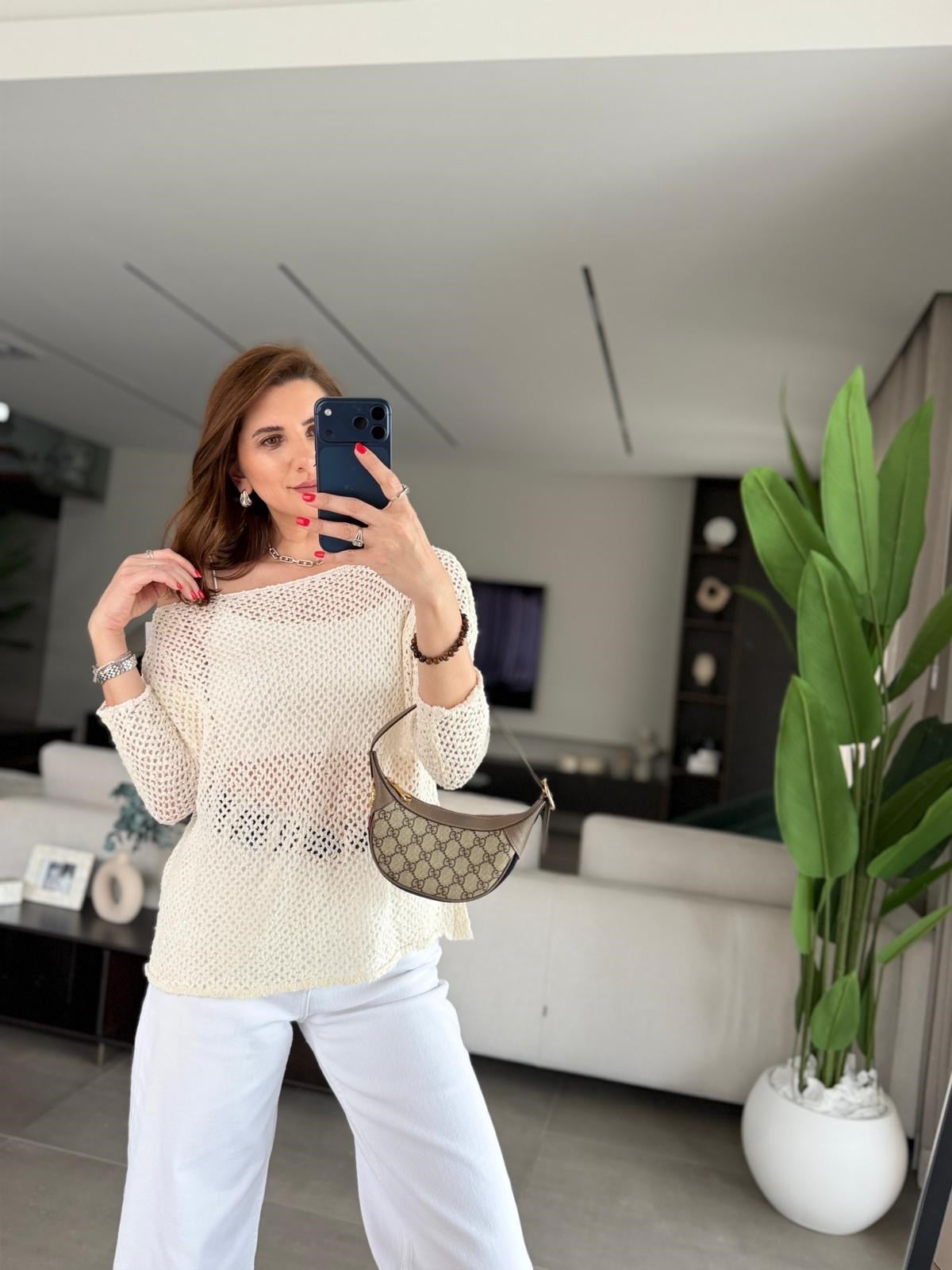 Ekru  Ajurlu Parla Bluz