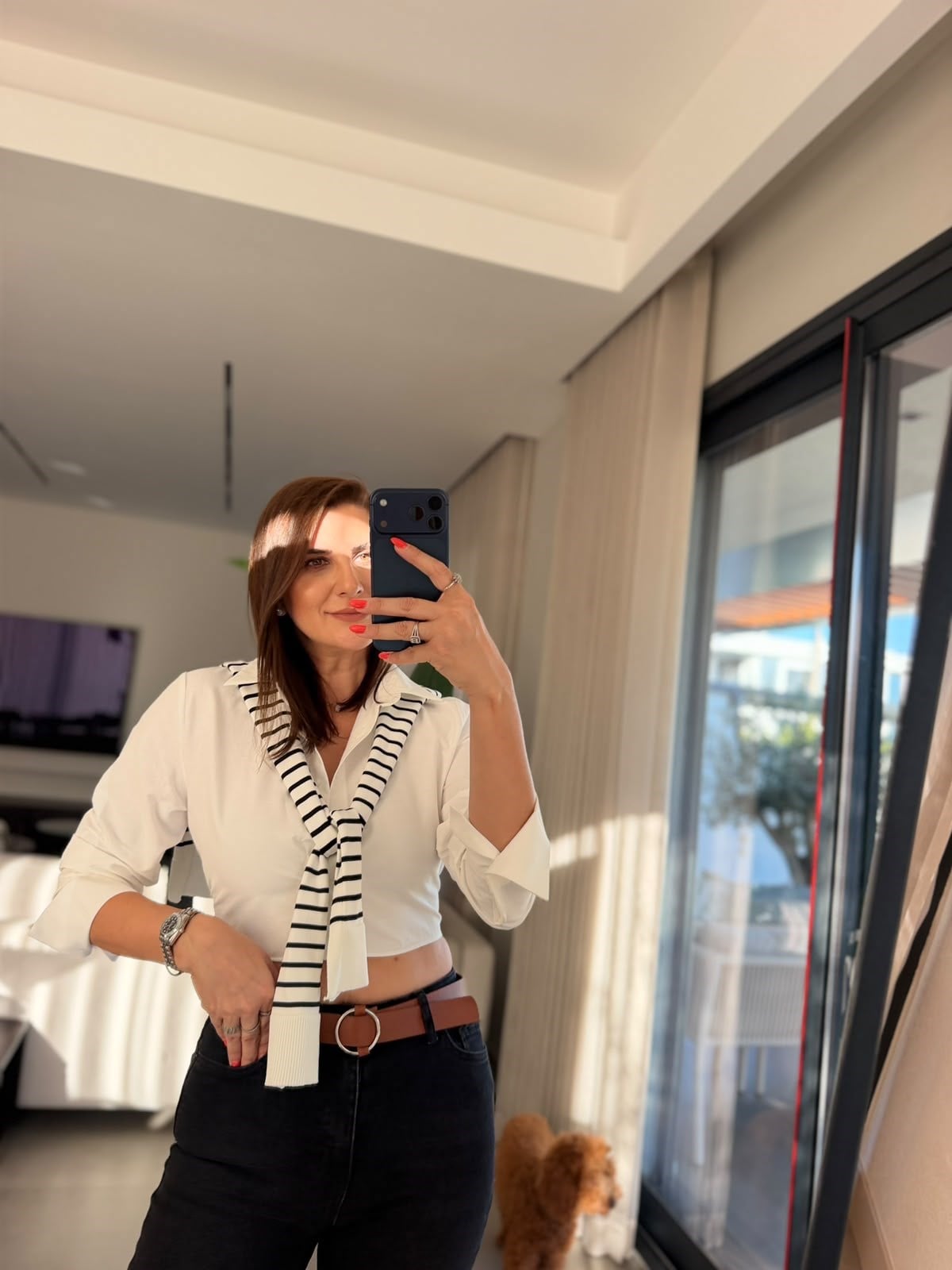 Ekru Atkı Görünümlü Gömlek
