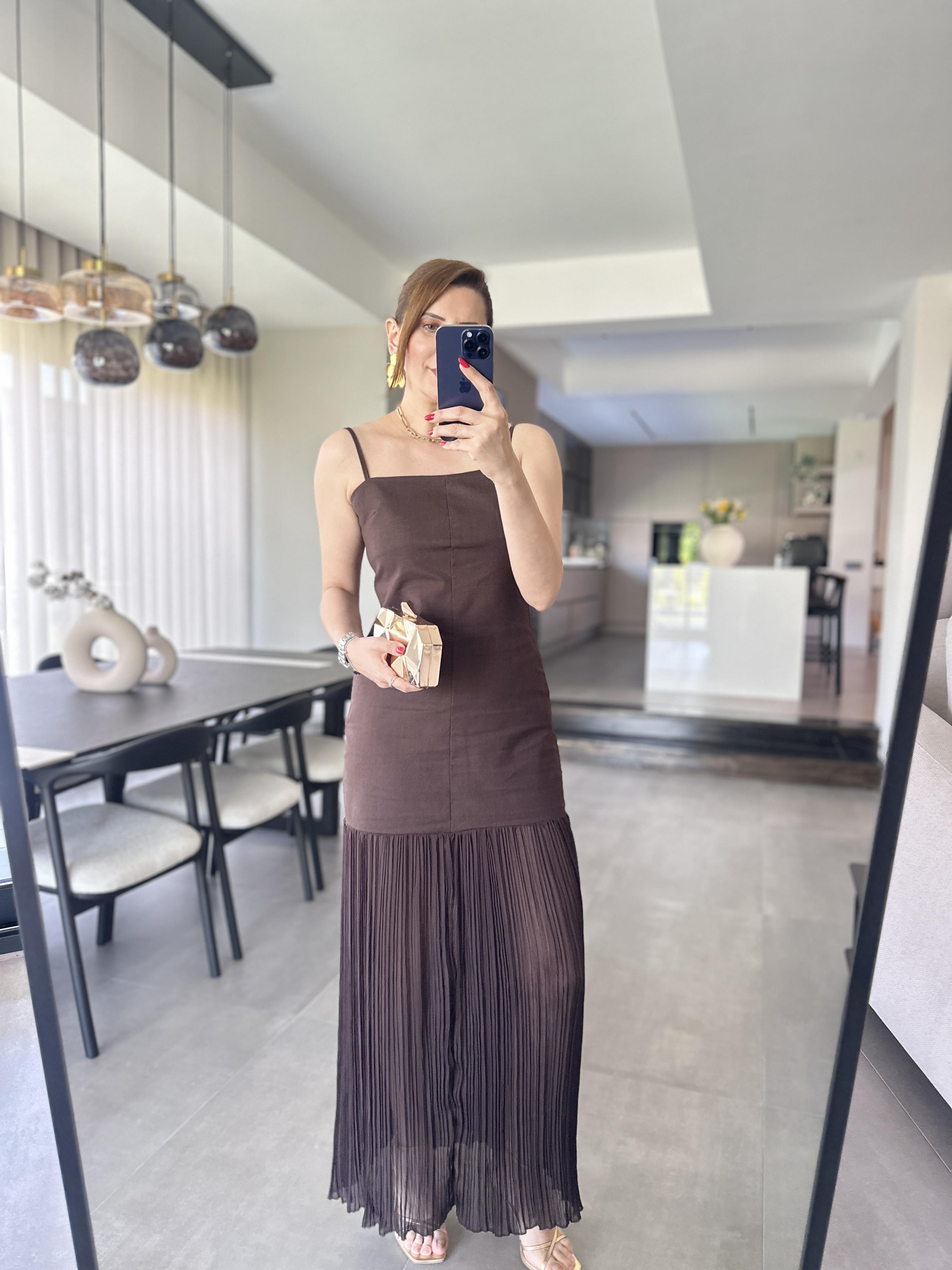 Eteği Tül İp Askılı Elbise