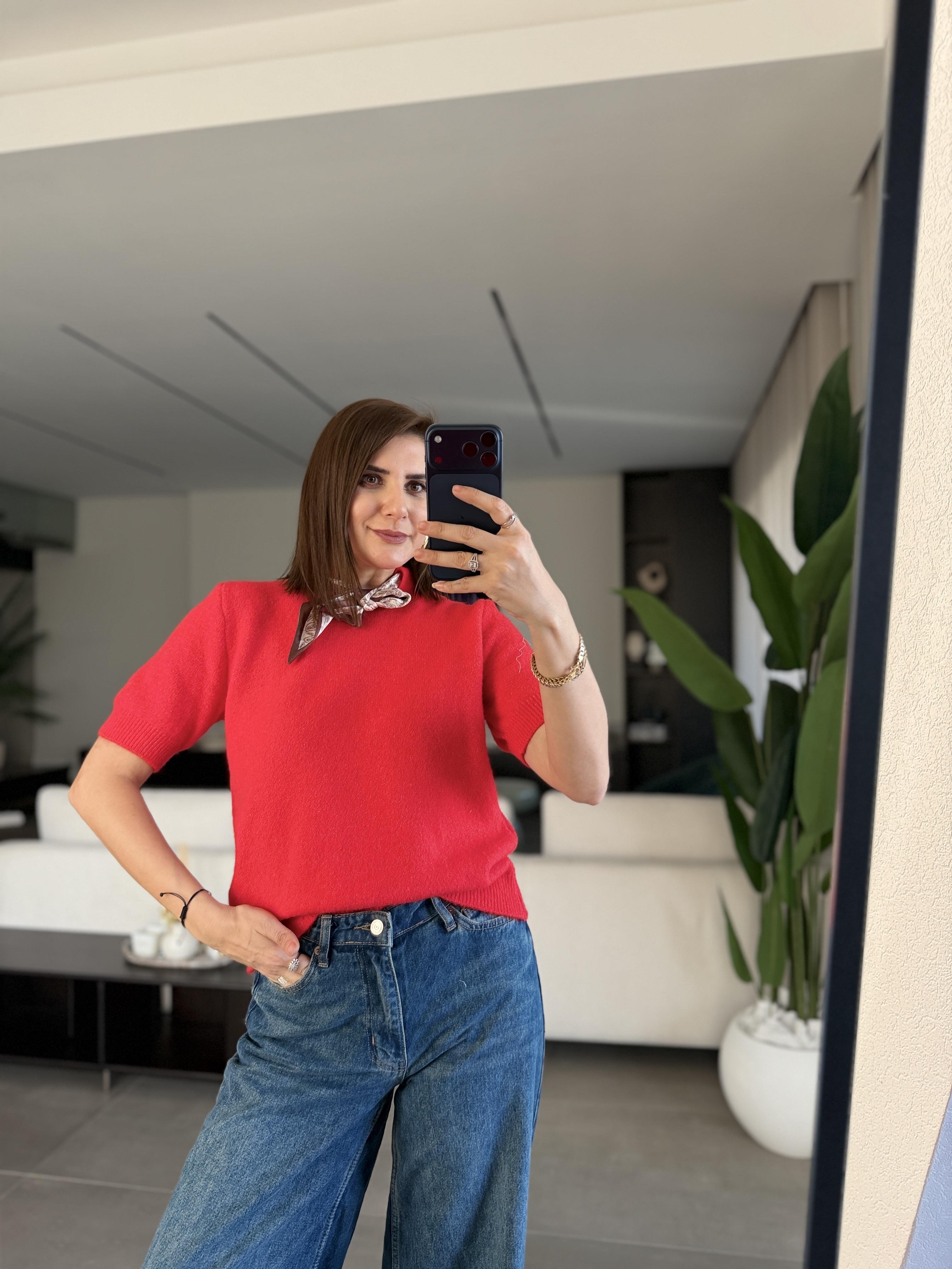 Fularlı Kısa Kollu Bluz