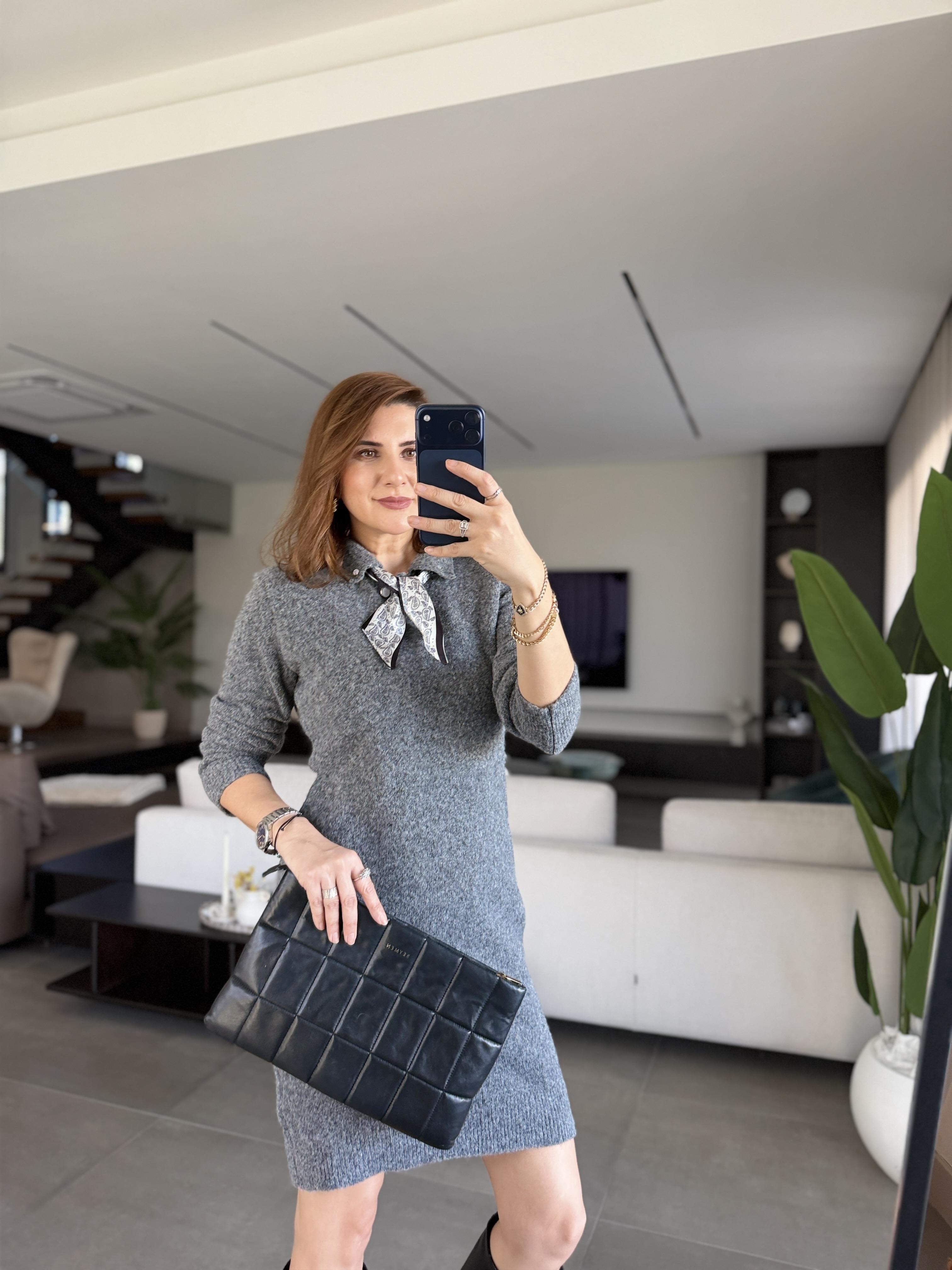 Fularlı Triko Elbise