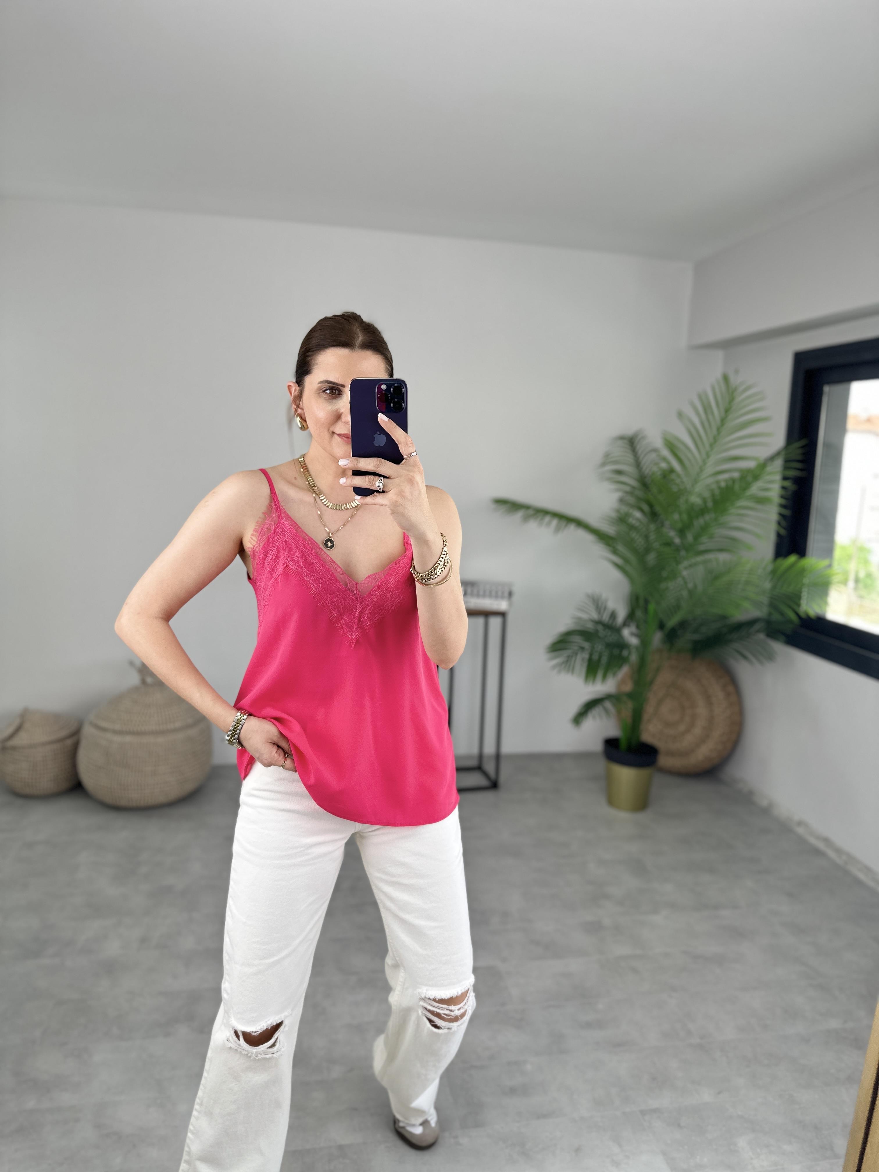FUŞYA DANTELLİ BLUZ