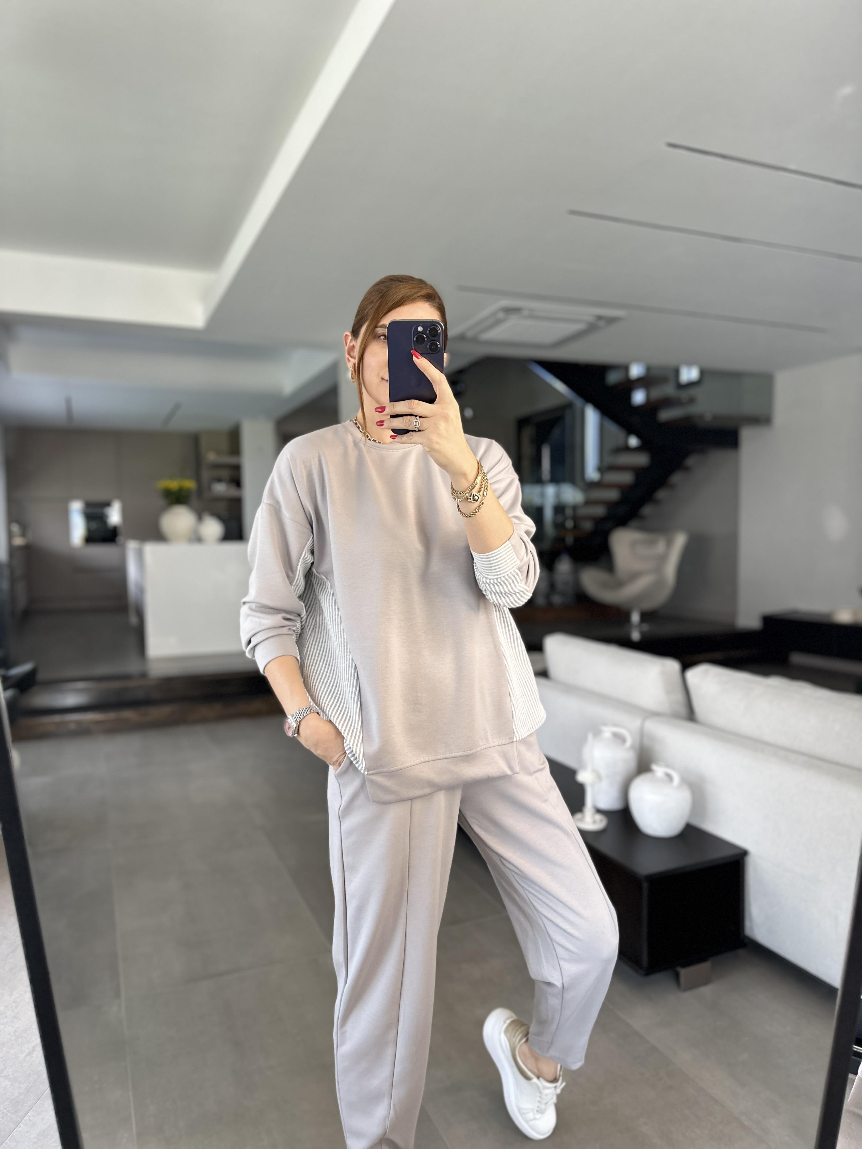 Gri Garnili Modal Takım