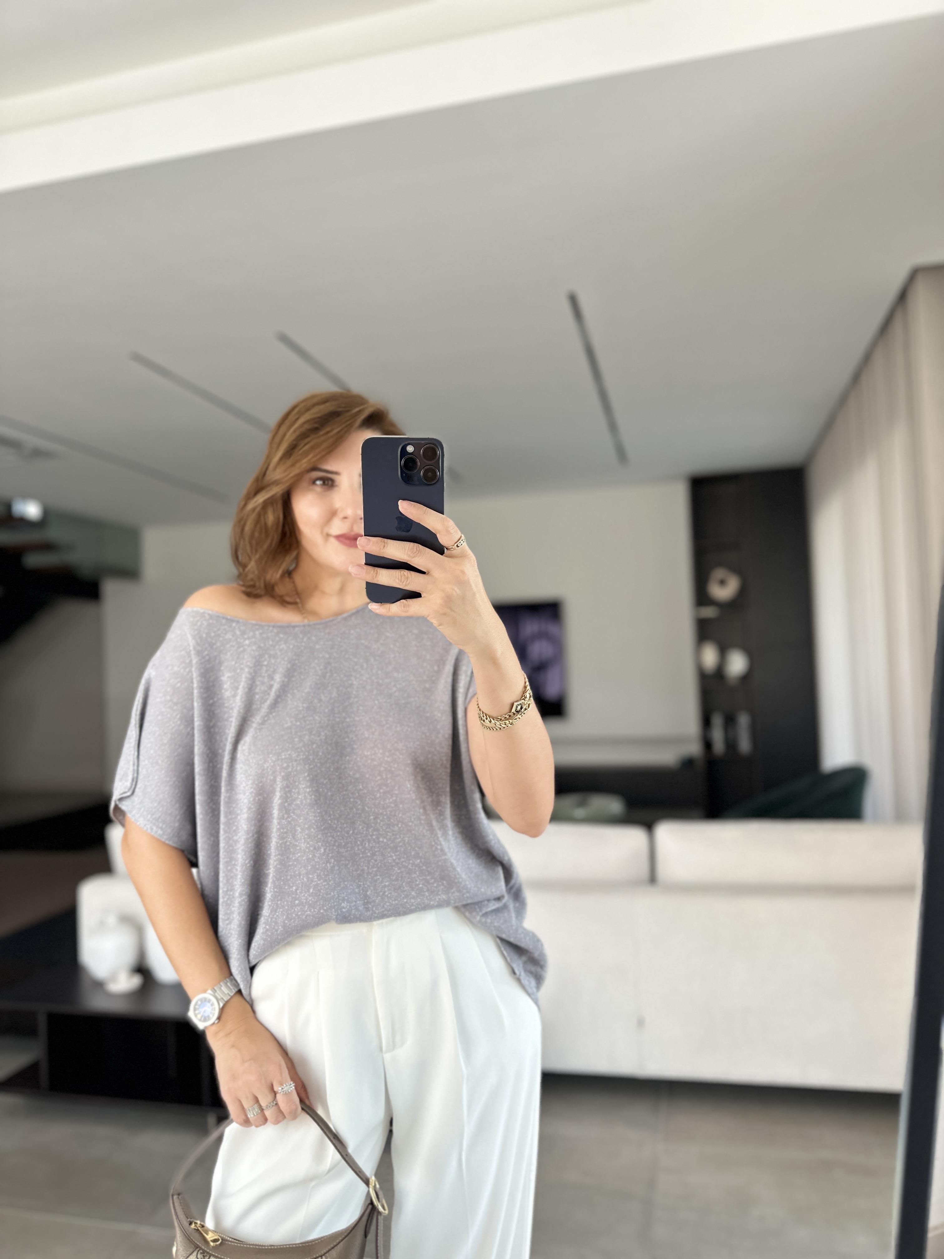 Gri Simli Triko Bluz