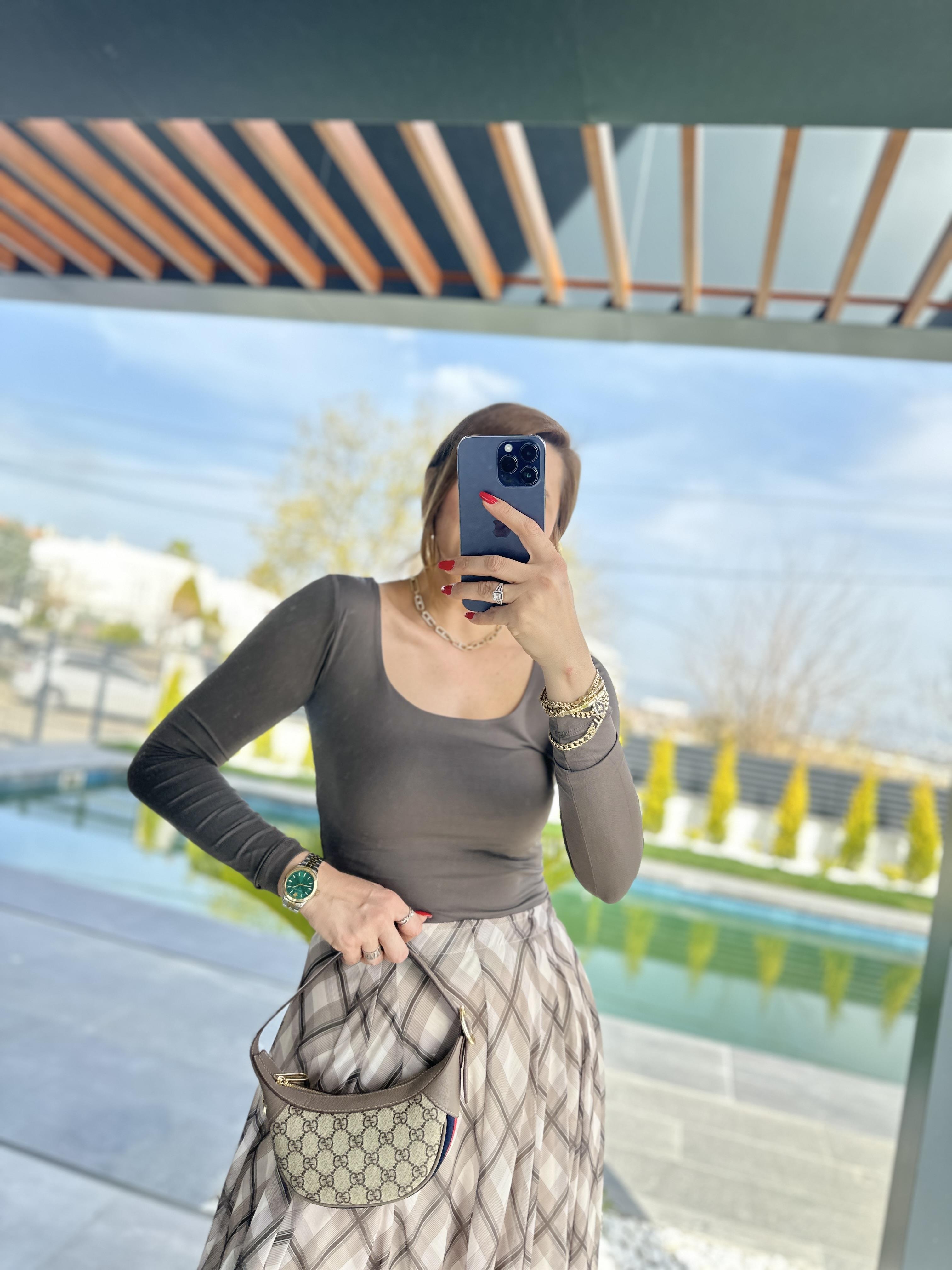 Haki Kare Yaka Uzun Kollu Badi