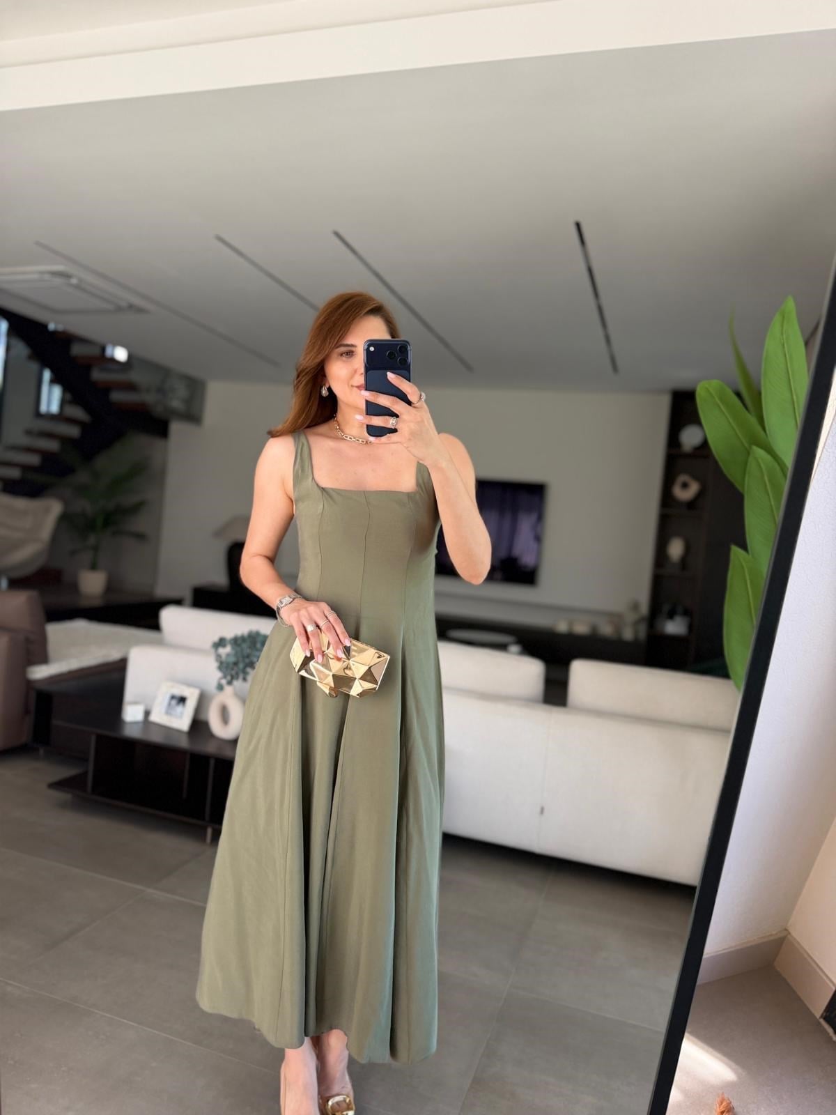 Haki Modal Kare Yaka Elbise