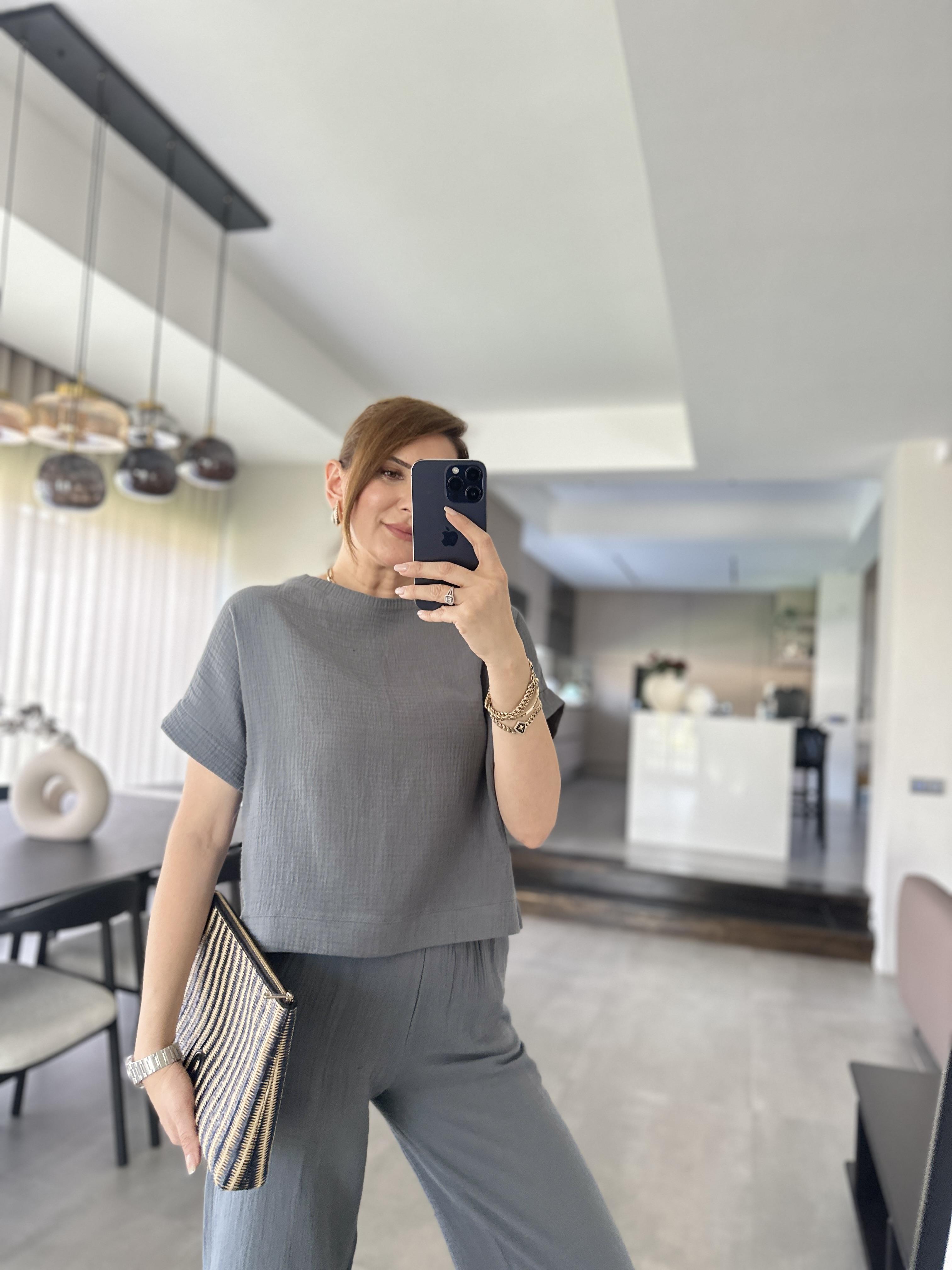 Haki Müslin Pantolon Takım