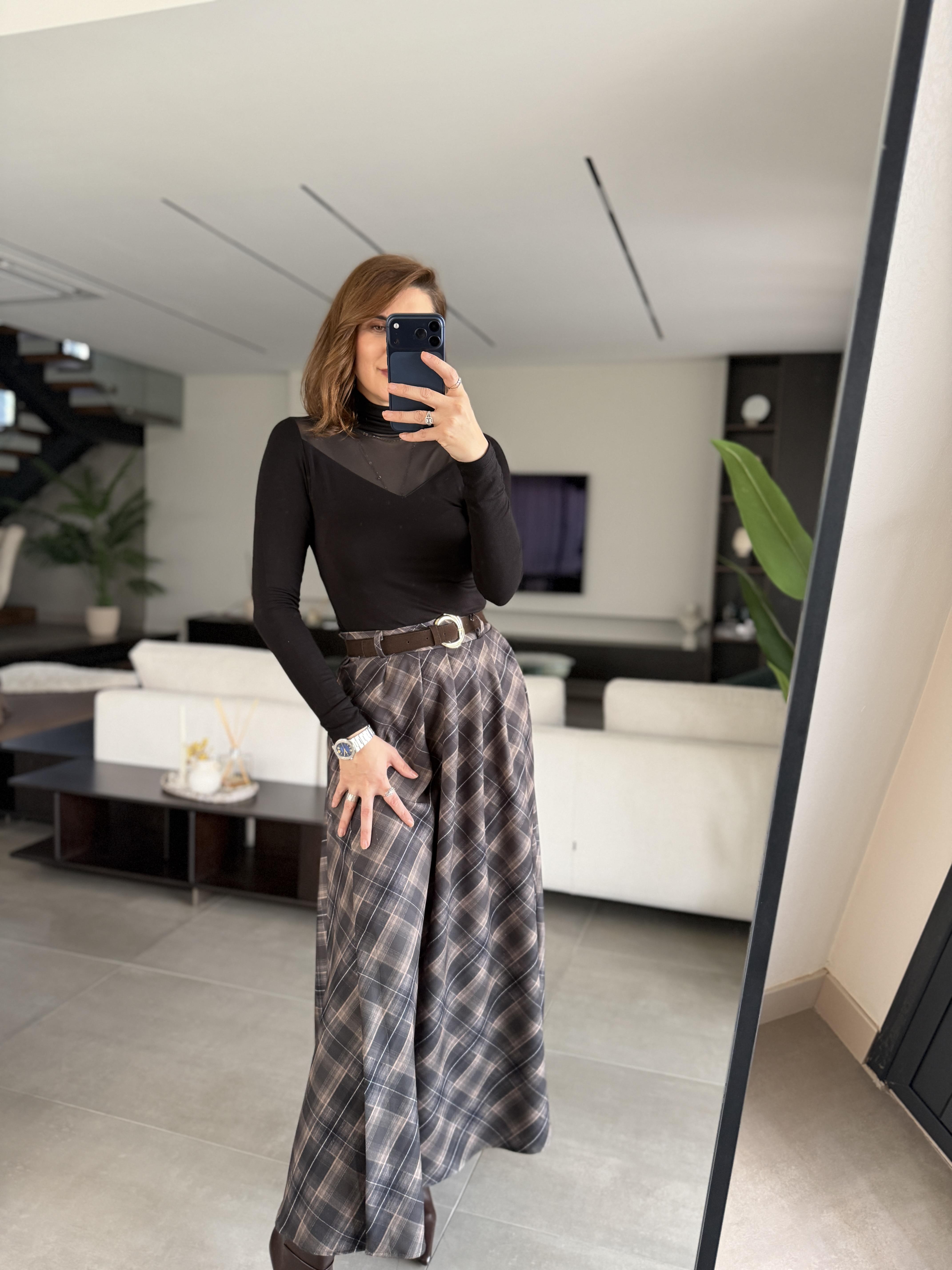 Haki Önü Yırtmaçlı Kemerli Etek