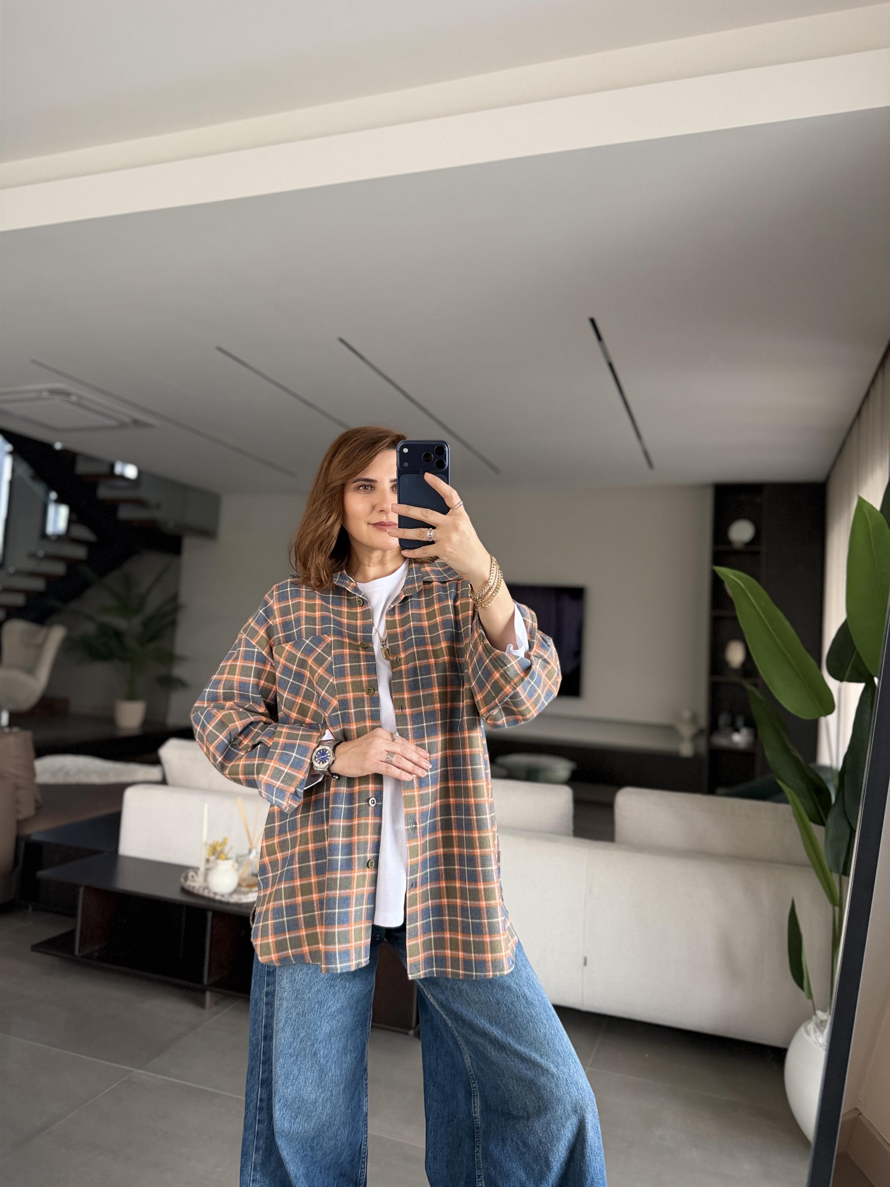 Haki Oversize Ekoseli Gömlek