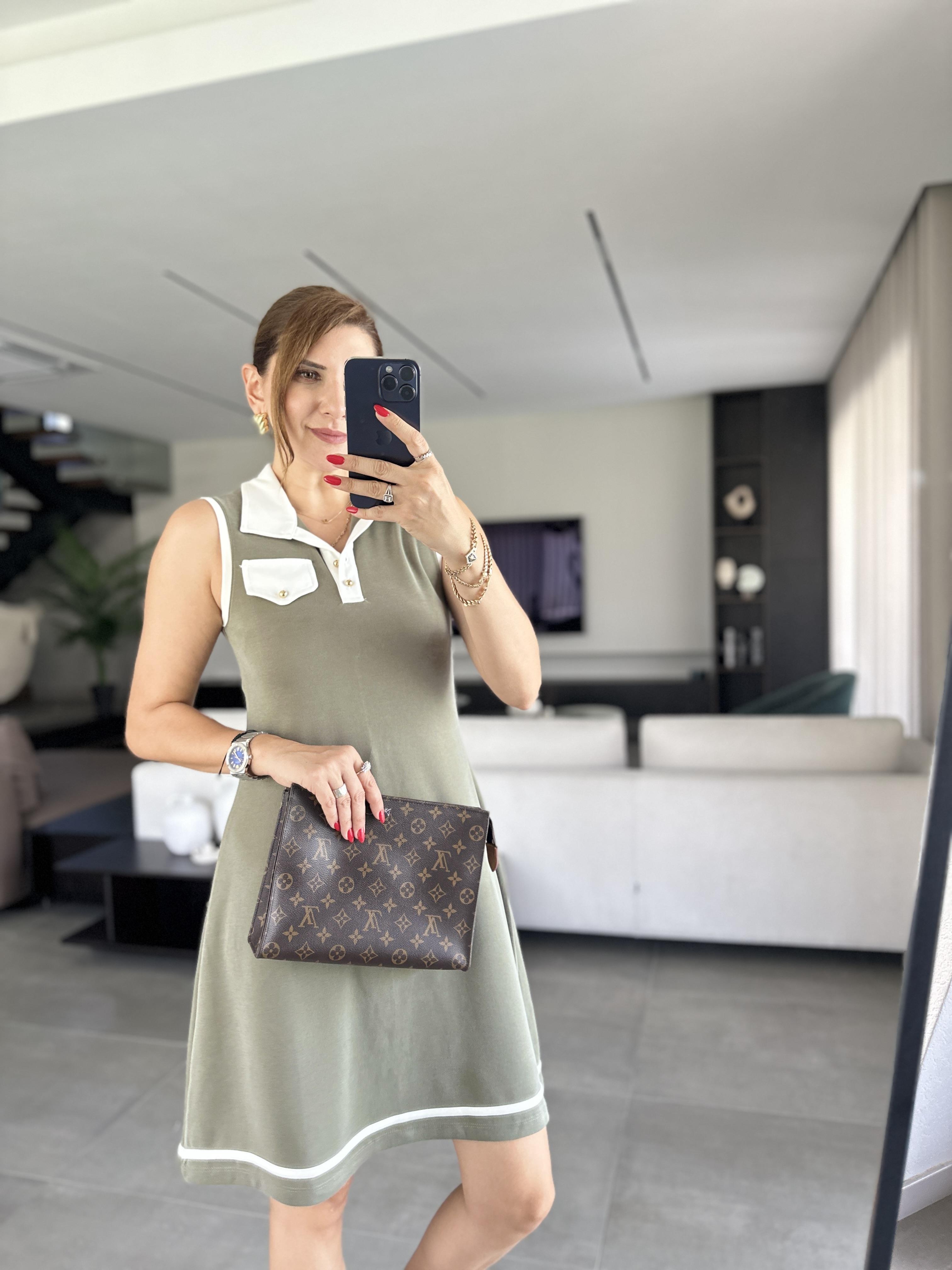 Haki Oys Yakalı Elbise