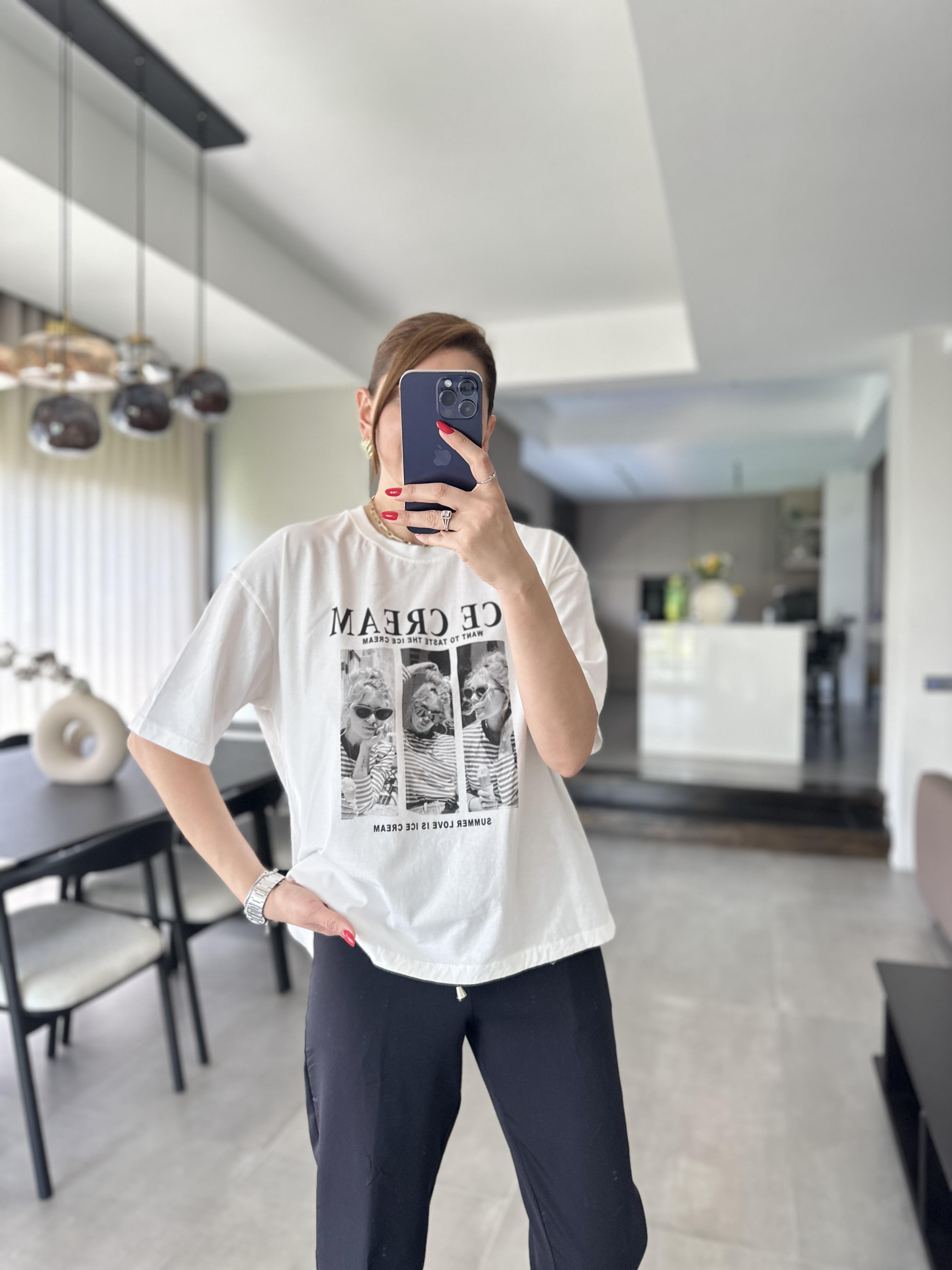 Ice Cream Yazılı T-shirt