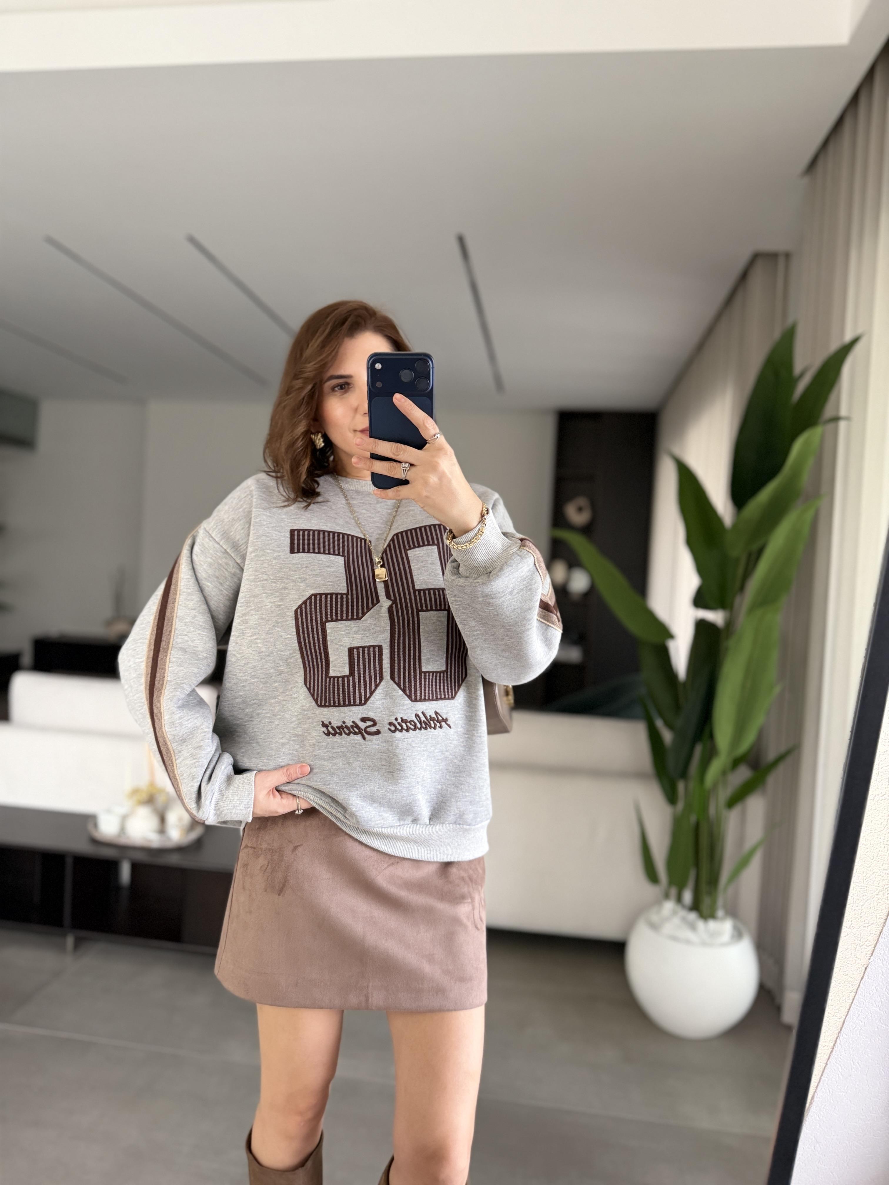 İçi Şardonlu Kol Şeritli Sweat