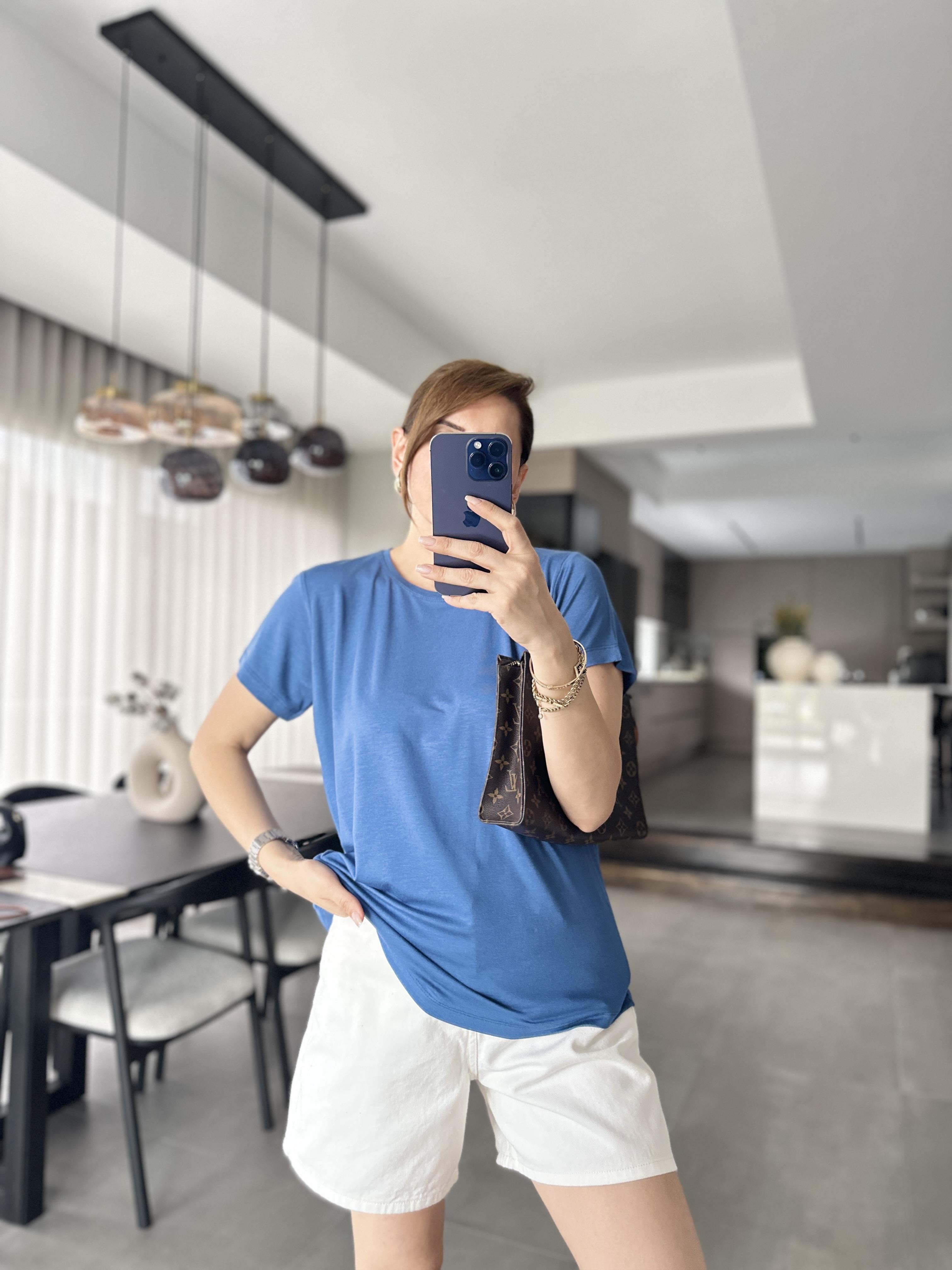 İndigo Bisiklet Yaka Salaş T-shirt
