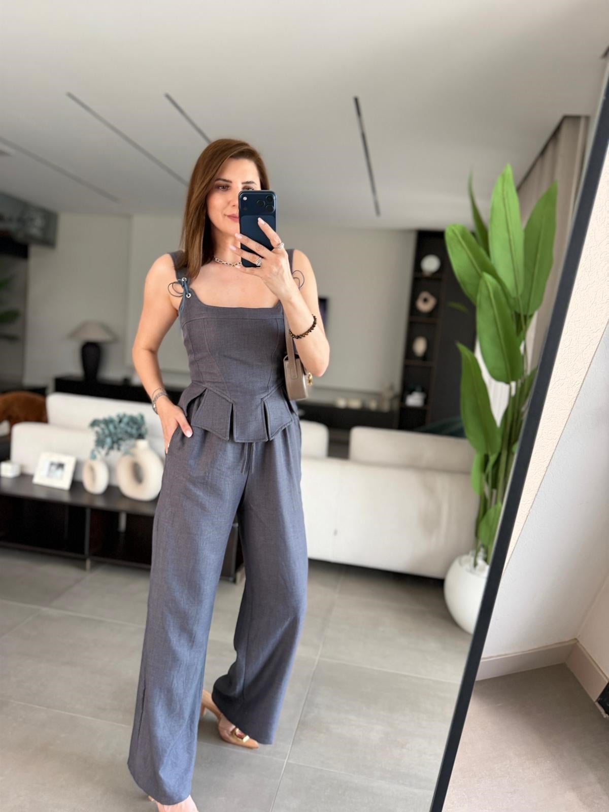 İndigo Korse Bluz Pantolon Takım